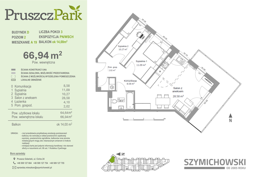 Mieszkanie 66,94 m², piętro 2, oferta nr D-A-19, Pruszcz Park, Pruszcz Gdański, ul. Arctowskiego -idx