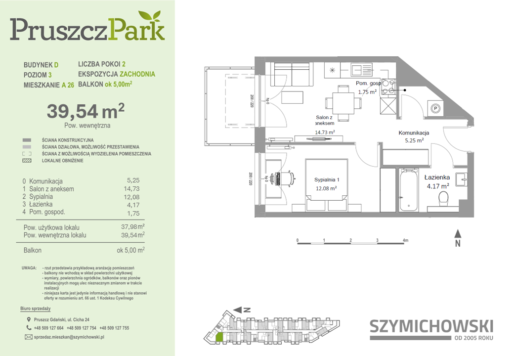 Mieszkanie 39,54 m², piętro 3, oferta nr D-A-26, Pruszcz Park, Pruszcz Gdański, ul. Arctowskiego -idx