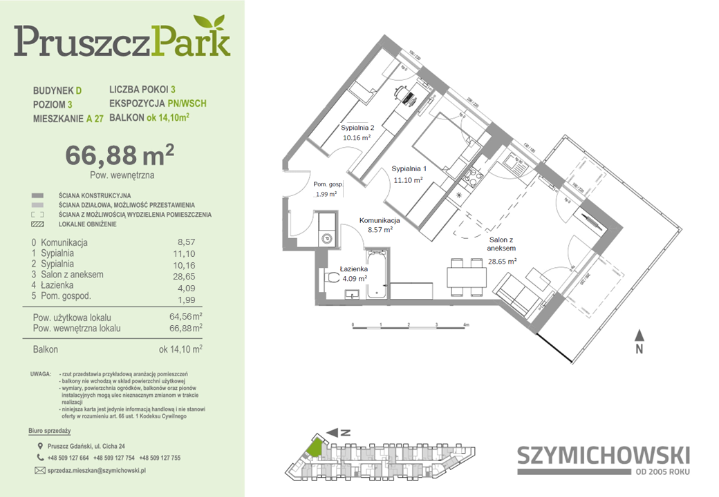 Mieszkanie 66,88 m², piętro 3, oferta nr D-A-27, Pruszcz Park, Pruszcz Gdański, ul. Arctowskiego -idx