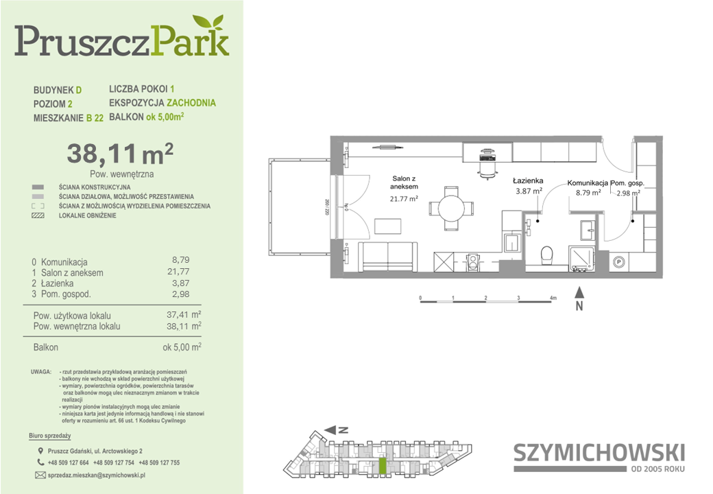 Mieszkanie 38,11 m², piętro 2, oferta nr D-B-22, Pruszcz Park, Pruszcz Gdański, ul. Arctowskiego -idx