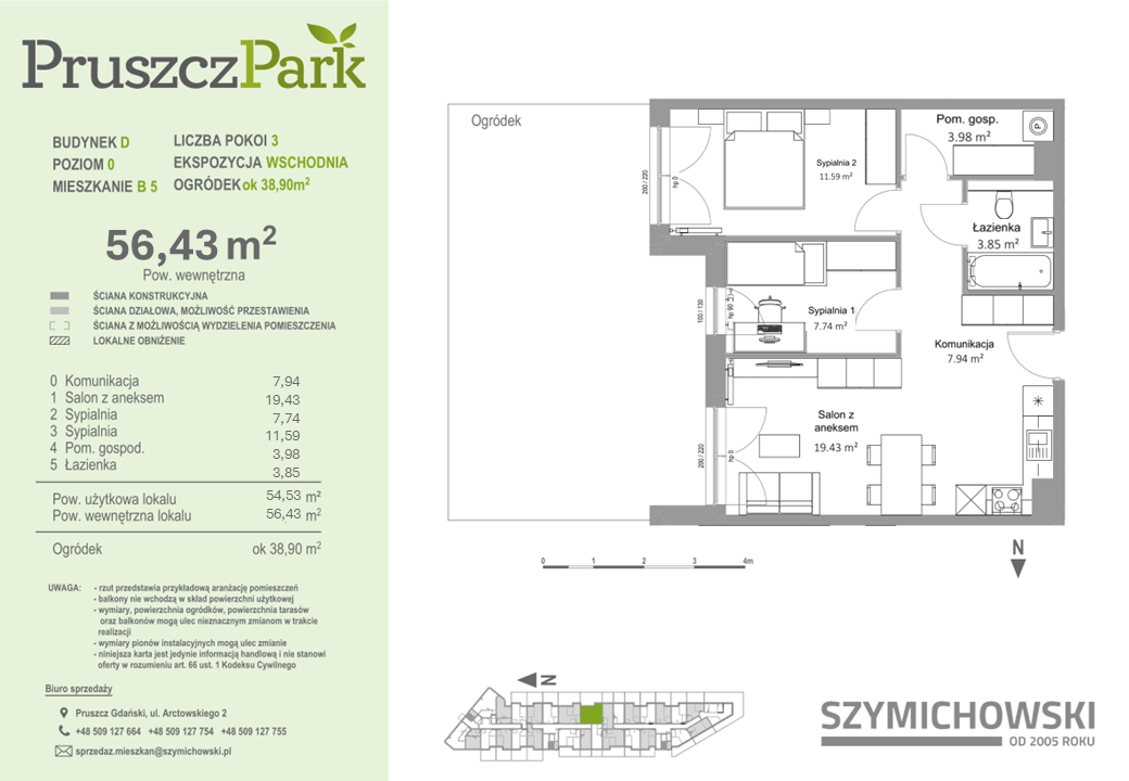 Mieszkanie 56,43 m², parter, oferta nr D-B-5, Pruszcz Park, Pruszcz Gdański, ul. Arctowskiego -idx