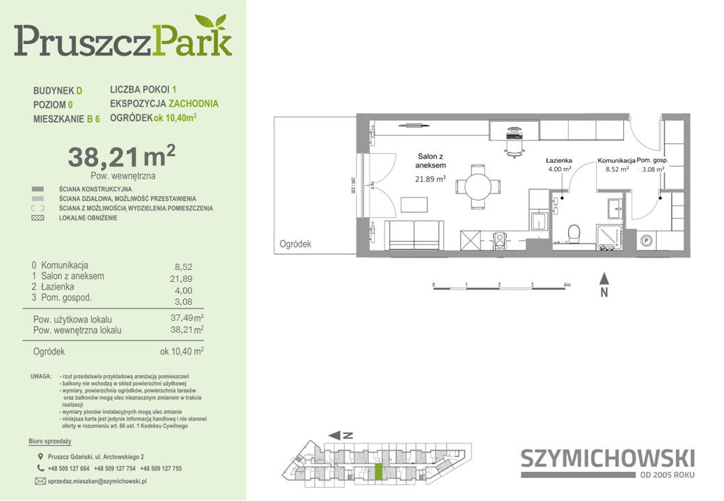 Mieszkanie 38,21 m², parter, oferta nr D-B-6, Pruszcz Park, Pruszcz Gdański, ul. Arctowskiego -idx