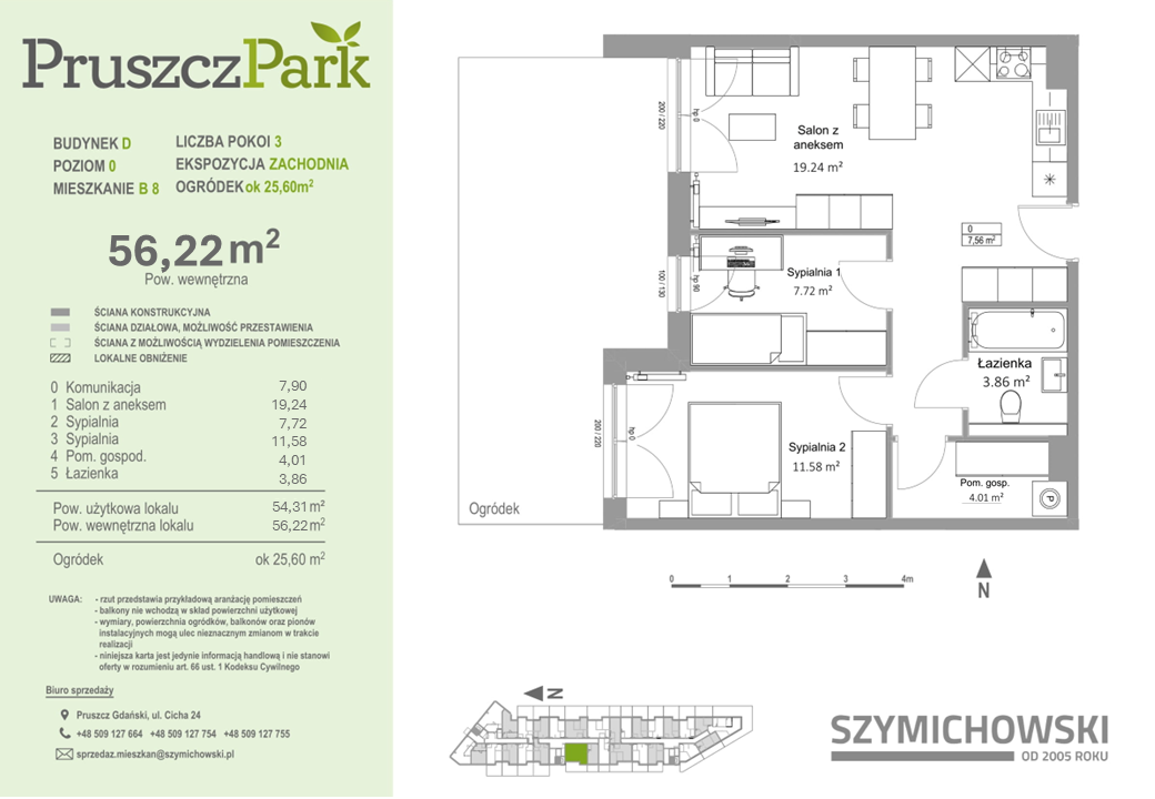 Mieszkanie 56,22 m², parter, oferta nr D-B-8, Pruszcz Park, Pruszcz Gdański, ul. Arctowskiego -idx