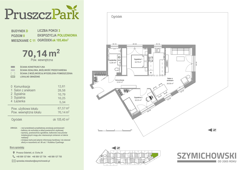 Mieszkanie 70,14 m², parter, oferta nr D-C-11, Pruszcz Park, Pruszcz Gdański, ul. Arctowskiego -idx