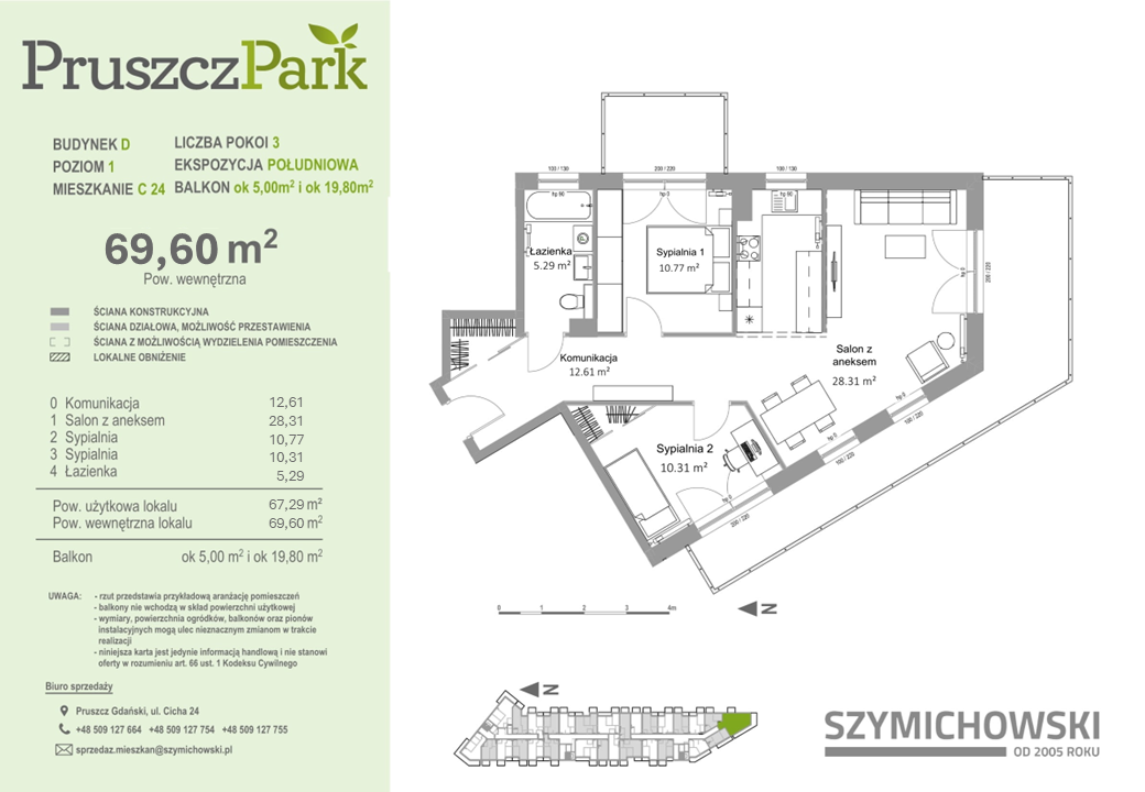 Mieszkanie 69,60 m², piętro 1, oferta nr D-C-24, Pruszcz Park, Pruszcz Gdański, ul. Arctowskiego -idx