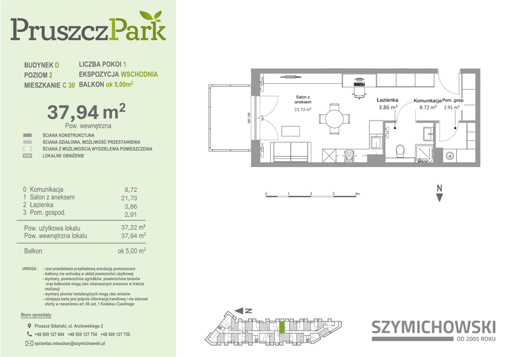 Mieszkanie 37,94 m², piętro 2, oferta nr D-C-30, Pruszcz Park, Pruszcz Gdański, ul. Arctowskiego -idx