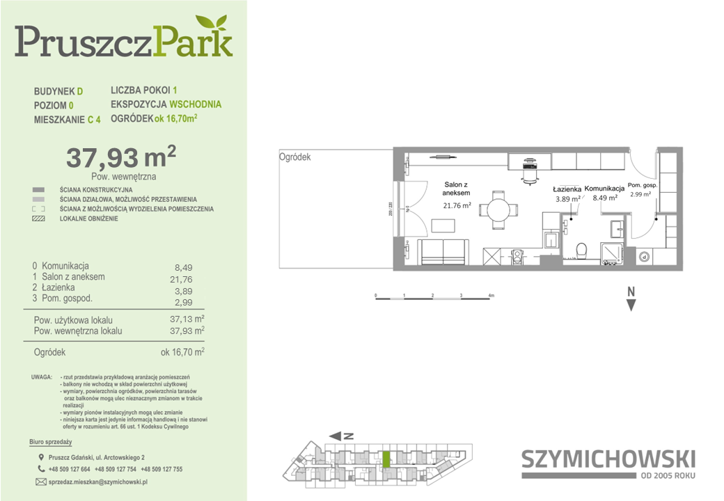 Mieszkanie 37,93 m², parter, oferta nr D-C-4, Pruszcz Park, Pruszcz Gdański, ul. Arctowskiego -idx