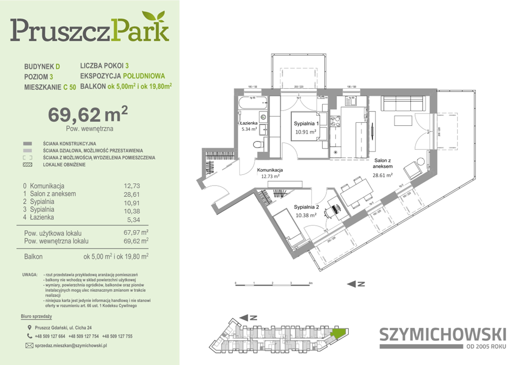 Mieszkanie 69,62 m², piętro 3, oferta nr D-C-50, Pruszcz Park, Pruszcz Gdański, ul. Arctowskiego -idx