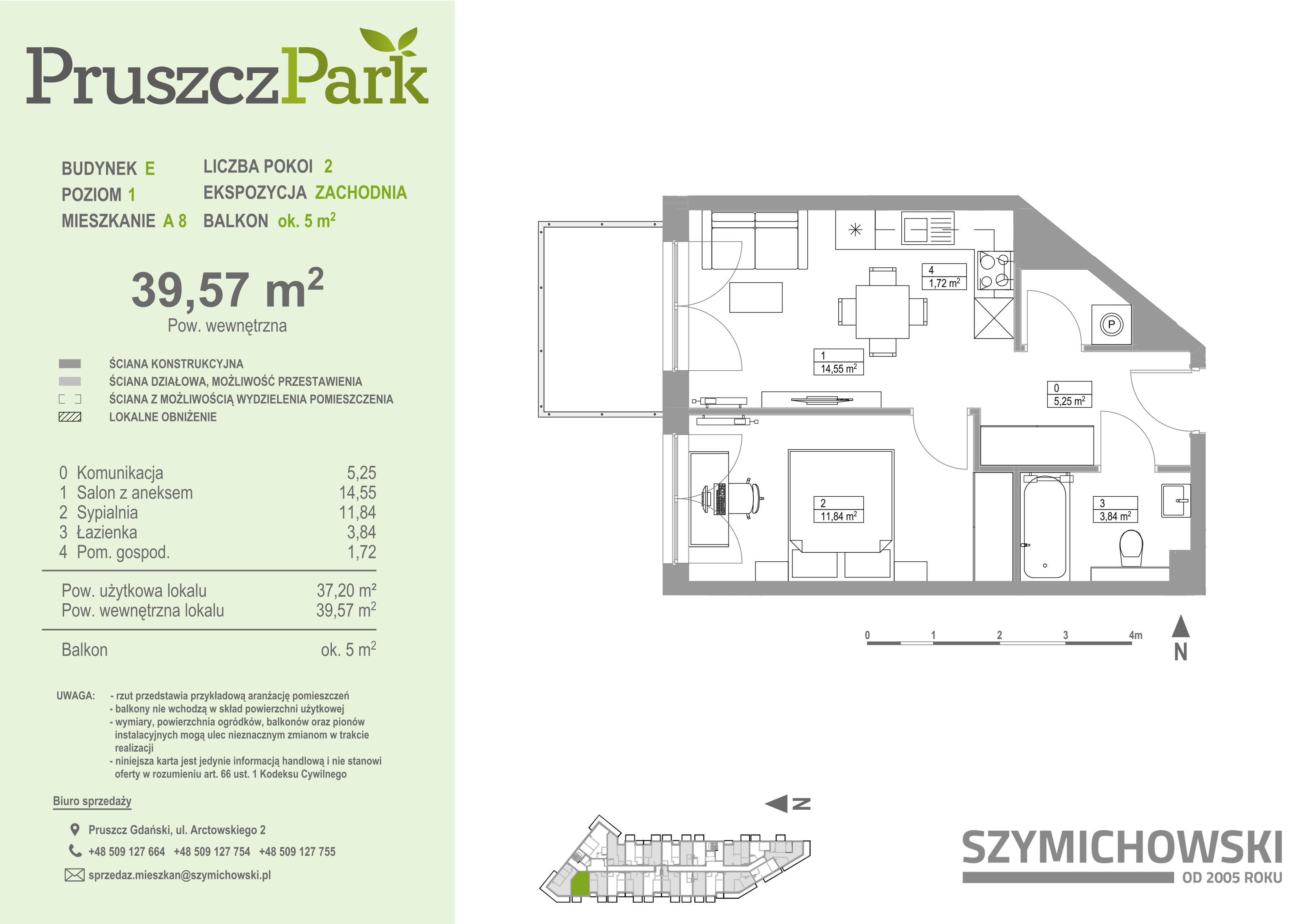 Mieszkanie 39,57 m², piętro 1, oferta nr E-A-8, Pruszcz Park, Pruszcz Gdański, ul. Arctowskiego -idx