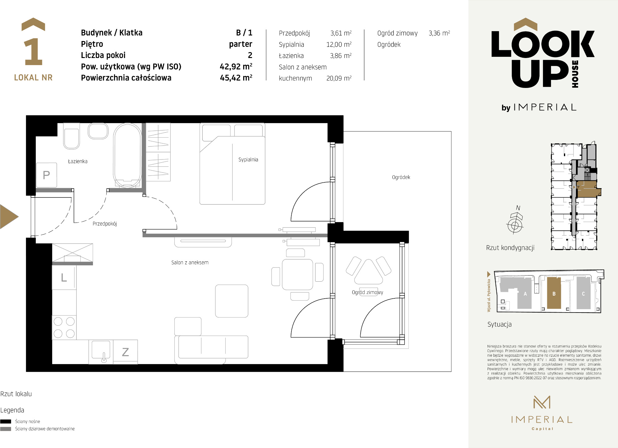 Mieszkanie 42,92 m², parter, oferta nr B1, LOOK UP House, Kraków, Prądnik Biały, ul. Pękowicka-idx