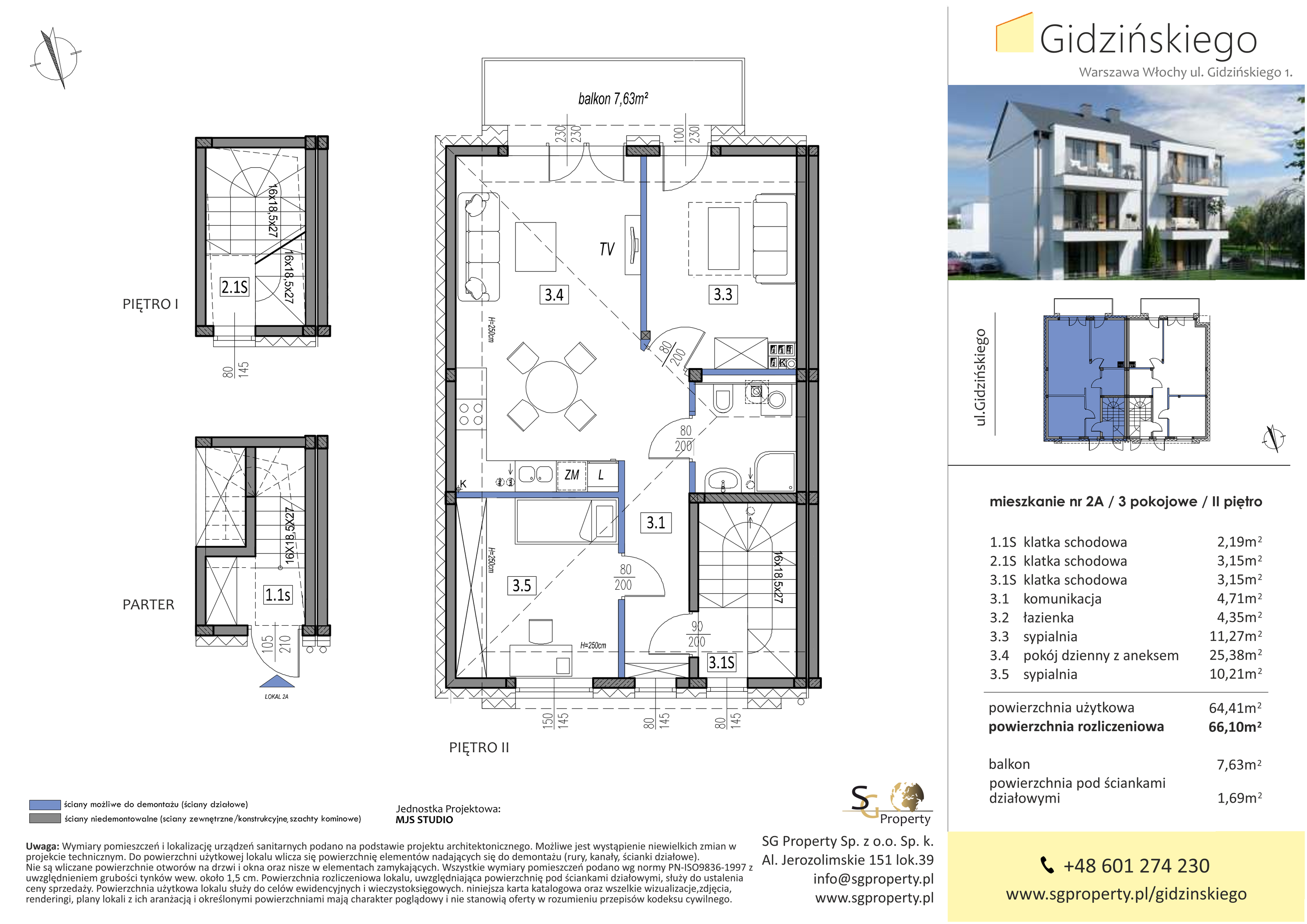 Mieszkanie 66,10 m², piętro 2, oferta nr 2A, Gidzińskiego, Warszawa, Włochy, Okęcie, ul. Bolesława Gidzińskiego 1-idx