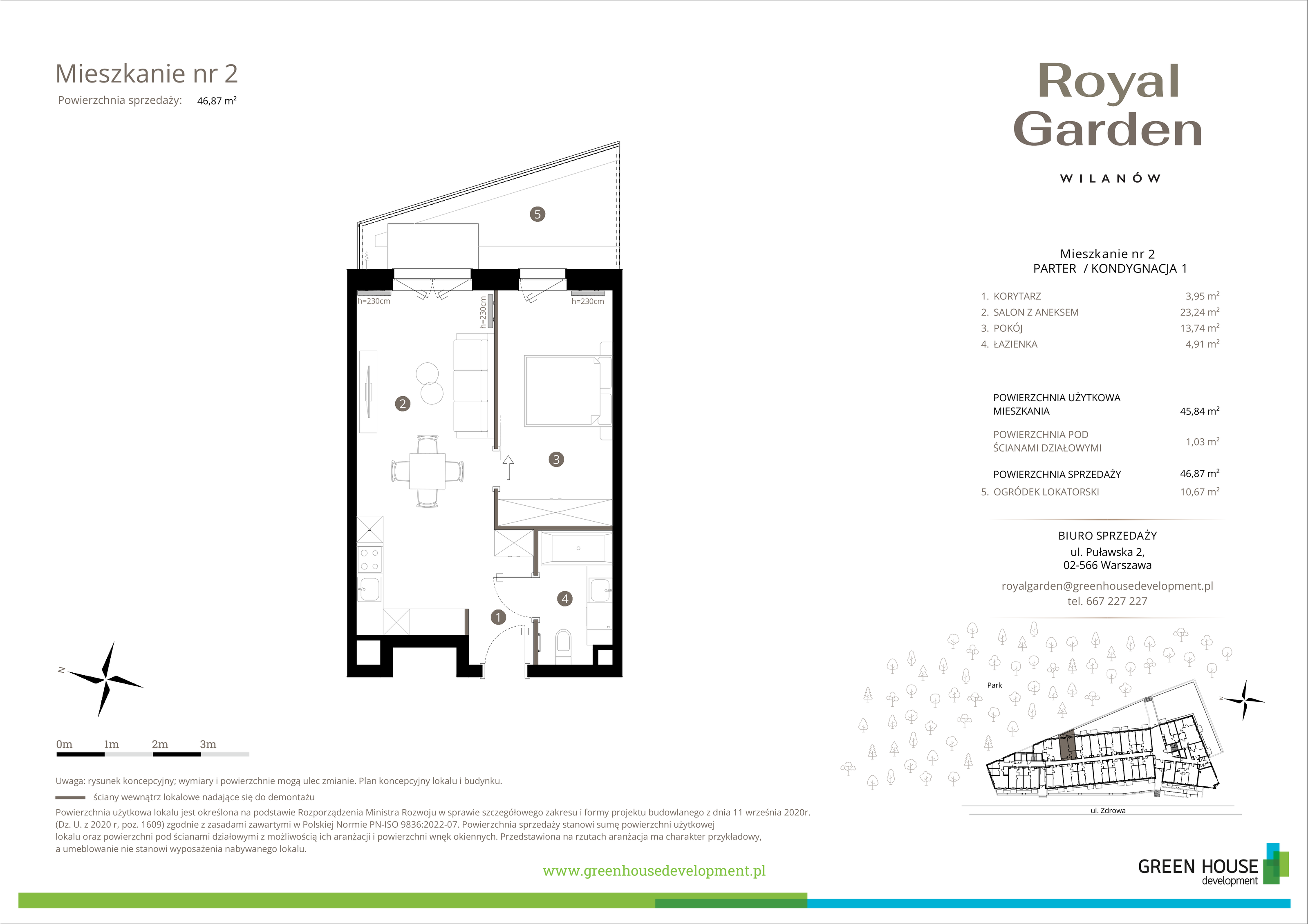 Mieszkanie 45,84 m², parter, oferta nr M.02, Royal Garden Wilanów, Warszawa, Wilanów, Błonia Wilanowskie, ul. Zdrowa / Dyniowa-idx