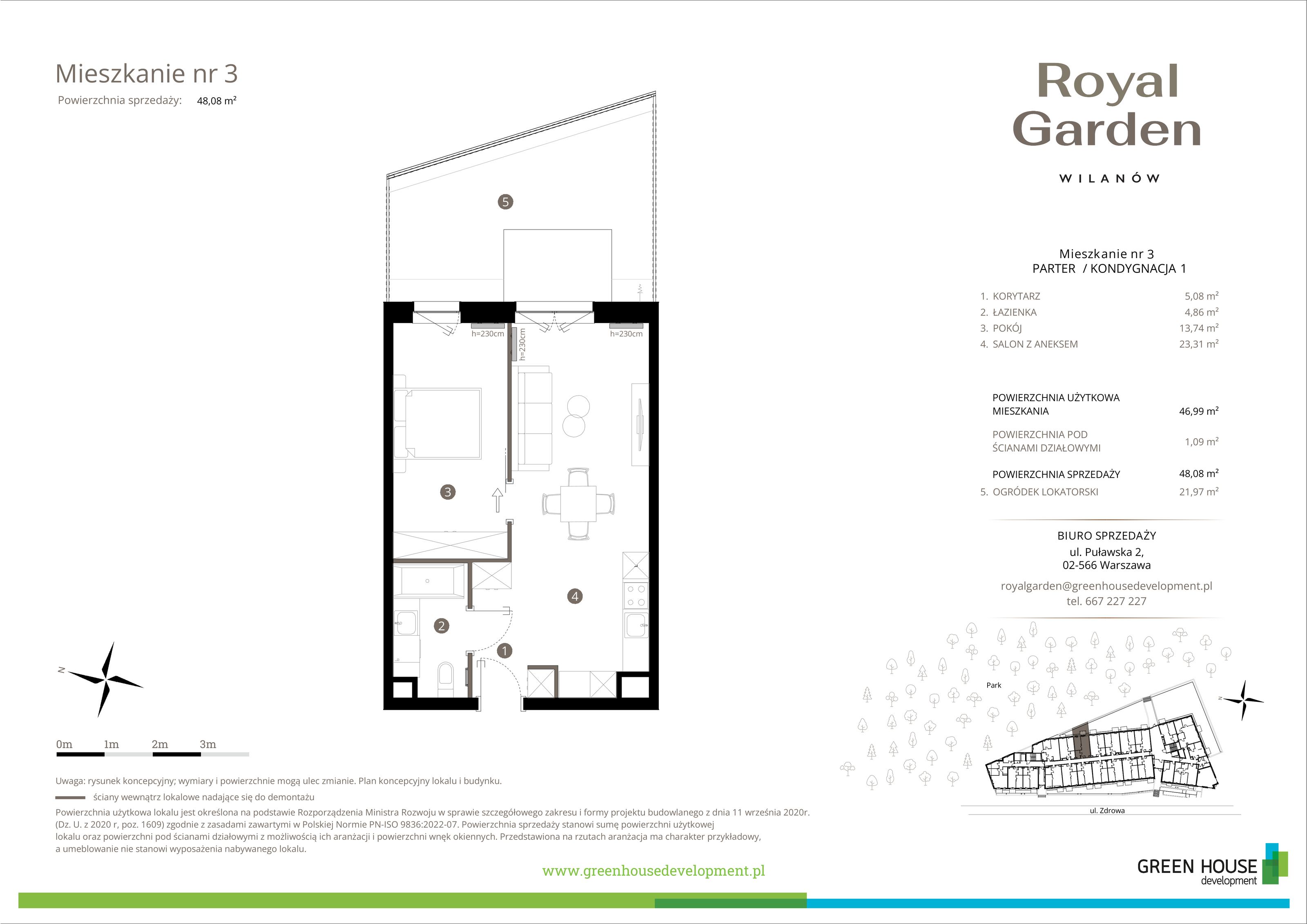 Mieszkanie 46,99 m², parter, oferta nr M.03, Royal Garden Wilanów, Warszawa, Wilanów, Błonia Wilanowskie, ul. Zdrowa / Dyniowa-idx