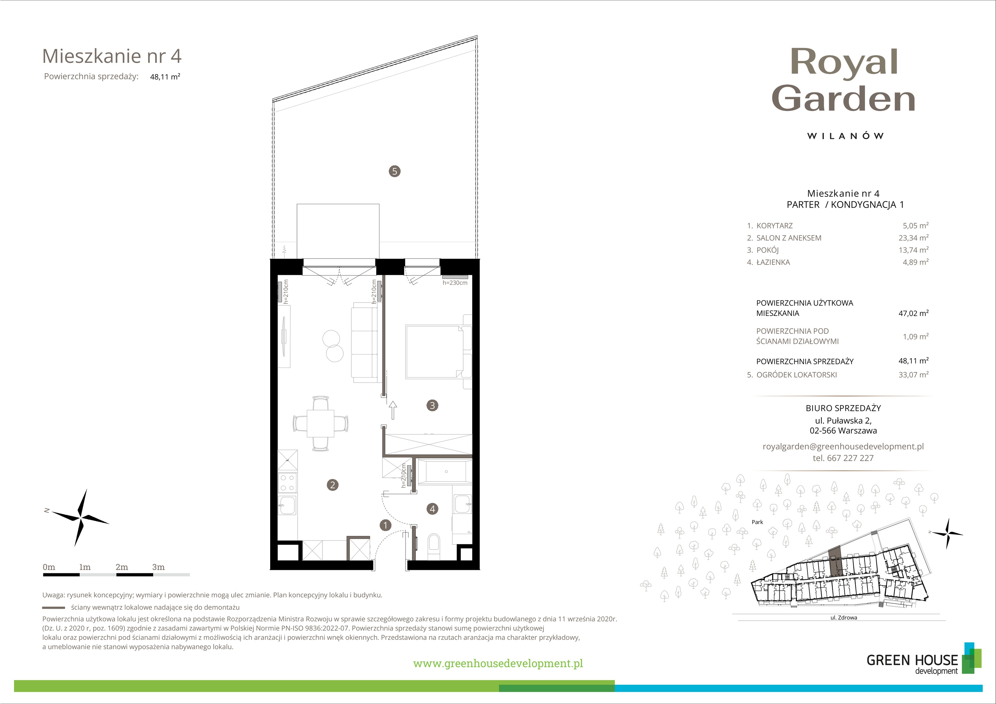 Mieszkanie 47,02 m², parter, oferta nr M.04, Royal Garden Wilanów, Warszawa, Wilanów, Błonia Wilanowskie, ul. Zdrowa / Dyniowa-idx