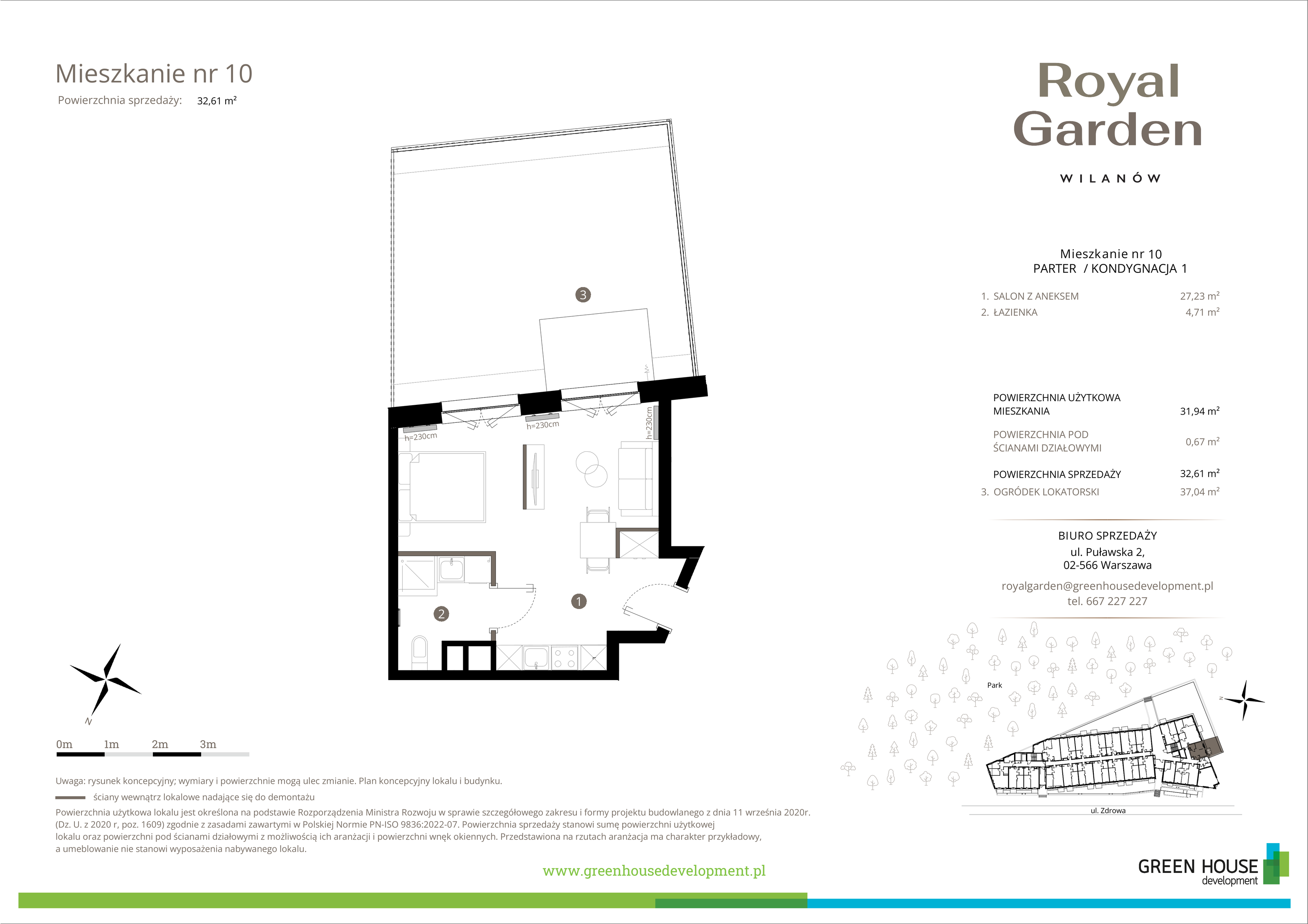 Mieszkanie 32,60 m², parter, oferta nr M.10, Royal Garden Wilanów, Warszawa, Wilanów, Błonia Wilanowskie, ul. Zdrowa / Dyniowa-idx