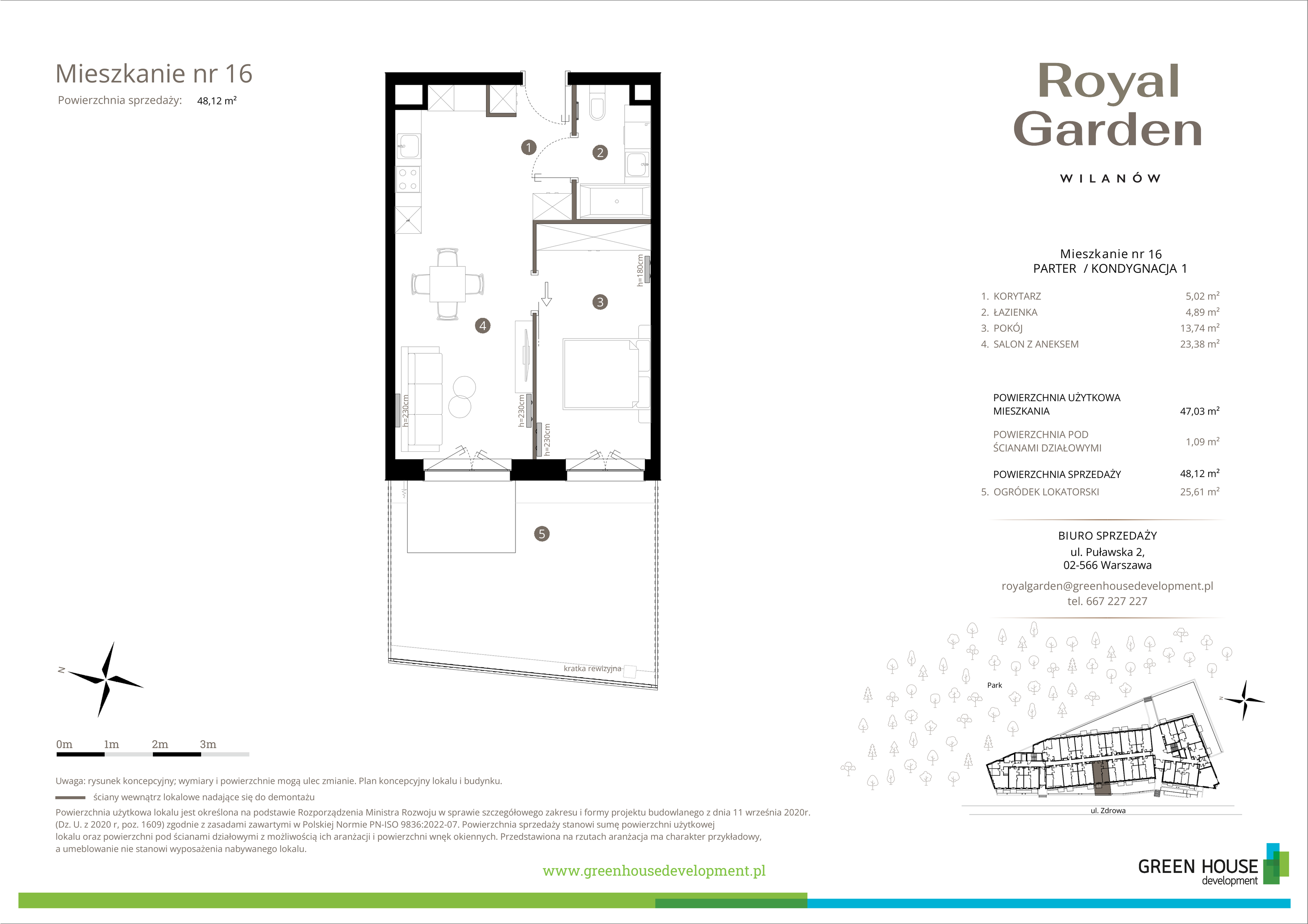 Mieszkanie 47,03 m², parter, oferta nr M.16, Royal Garden Wilanów, Warszawa, Wilanów, Błonia Wilanowskie, ul. Zdrowa / Dyniowa-idx