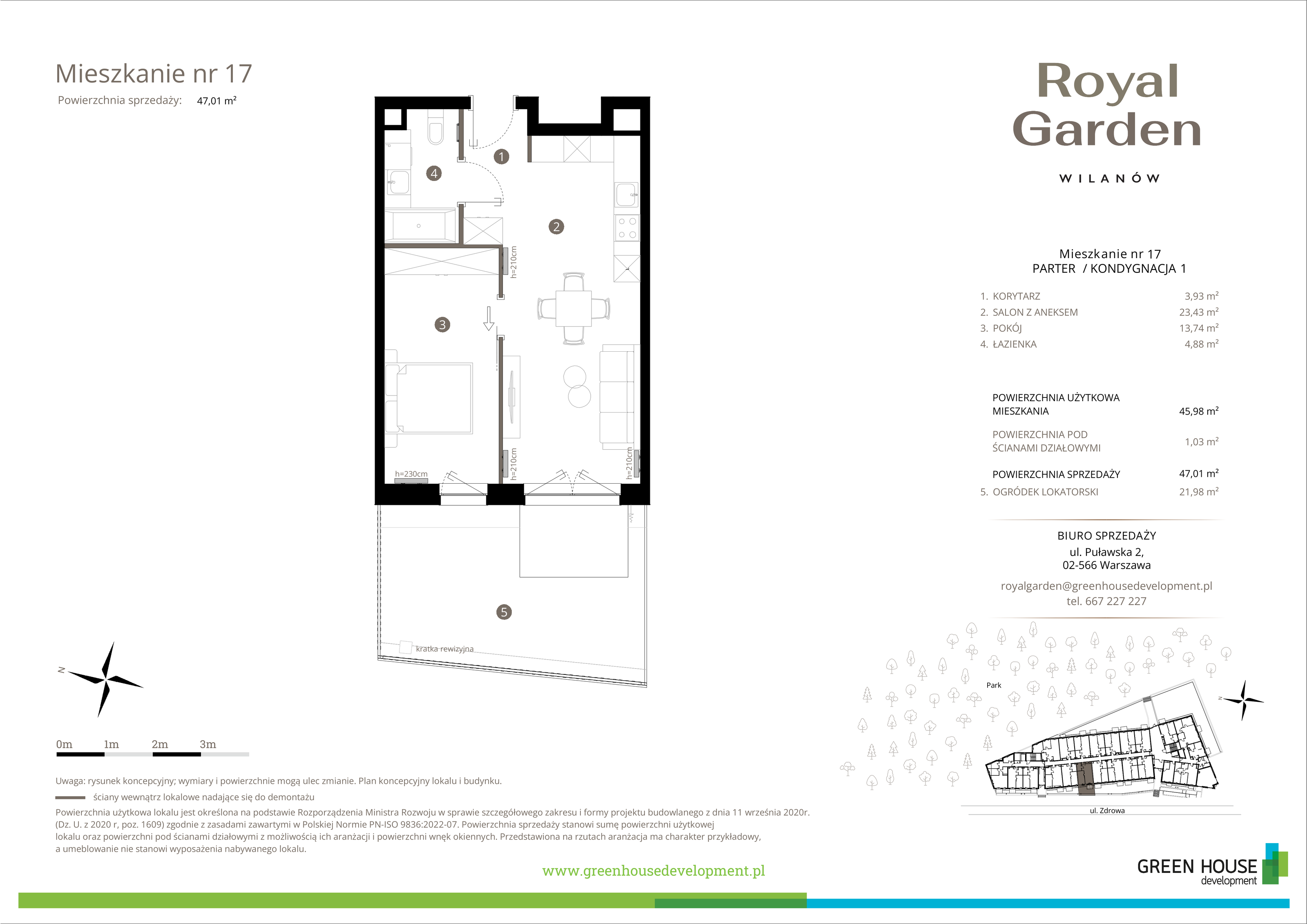 Mieszkanie 45,98 m², parter, oferta nr M.17, Royal Garden Wilanów, Warszawa, Wilanów, Błonia Wilanowskie, ul. Zdrowa / Dyniowa-idx