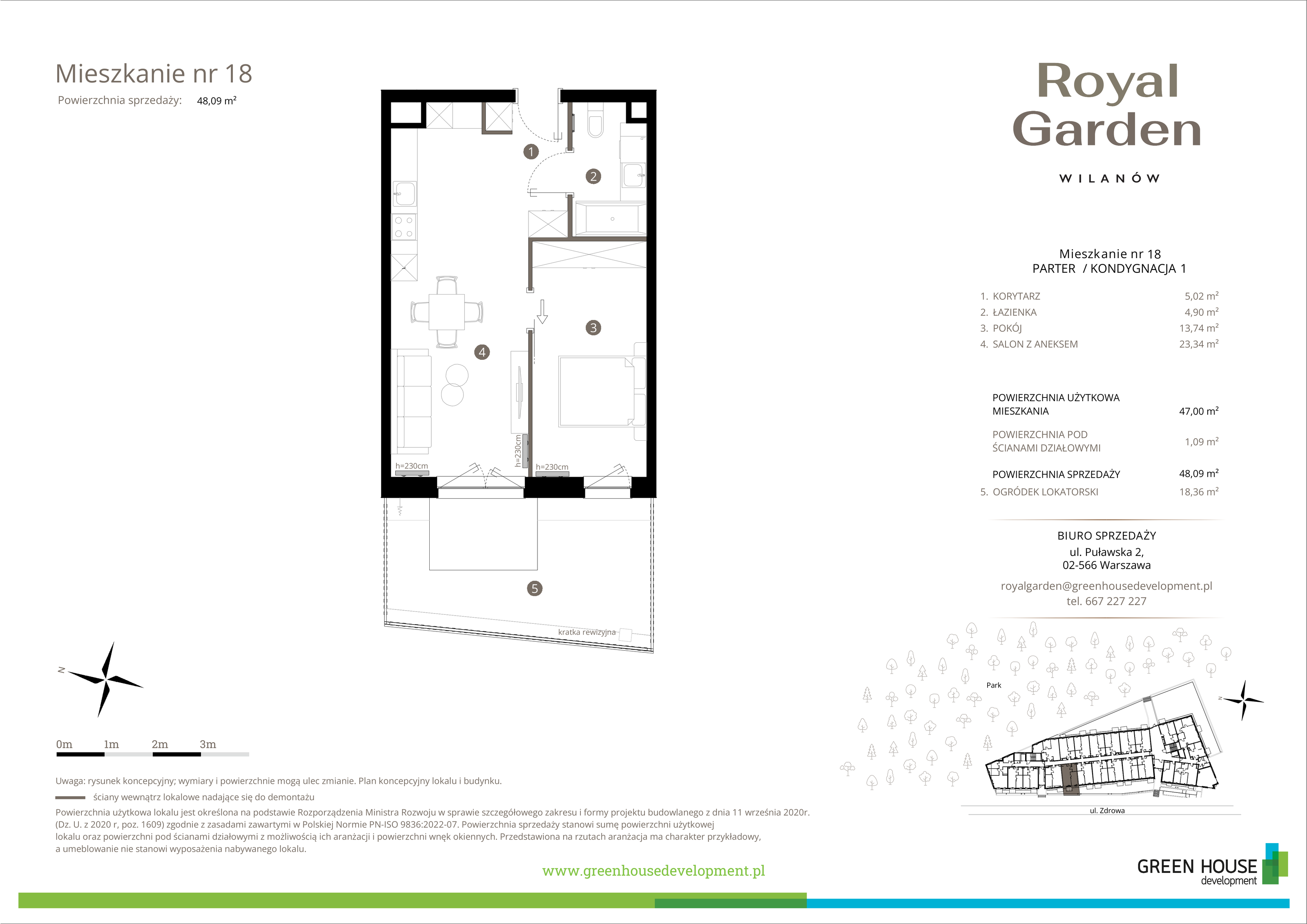 Mieszkanie 47,00 m², parter, oferta nr M.18, Royal Garden Wilanów, Warszawa, Wilanów, Błonia Wilanowskie, ul. Zdrowa / Dyniowa-idx