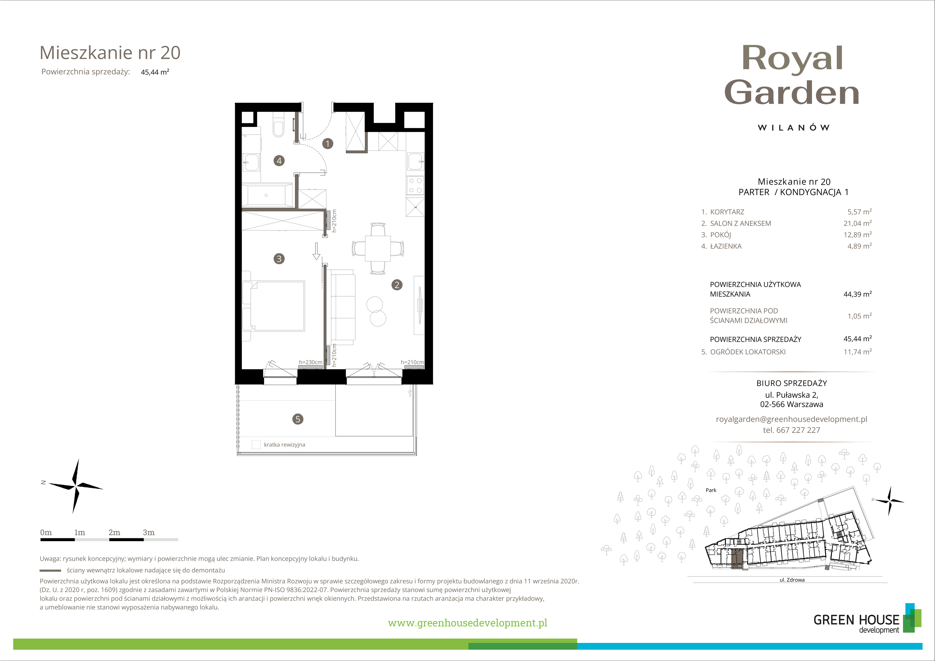 Mieszkanie 44,39 m², parter, oferta nr M.20, Royal Garden Wilanów, Warszawa, Wilanów, Błonia Wilanowskie, ul. Zdrowa / Dyniowa-idx