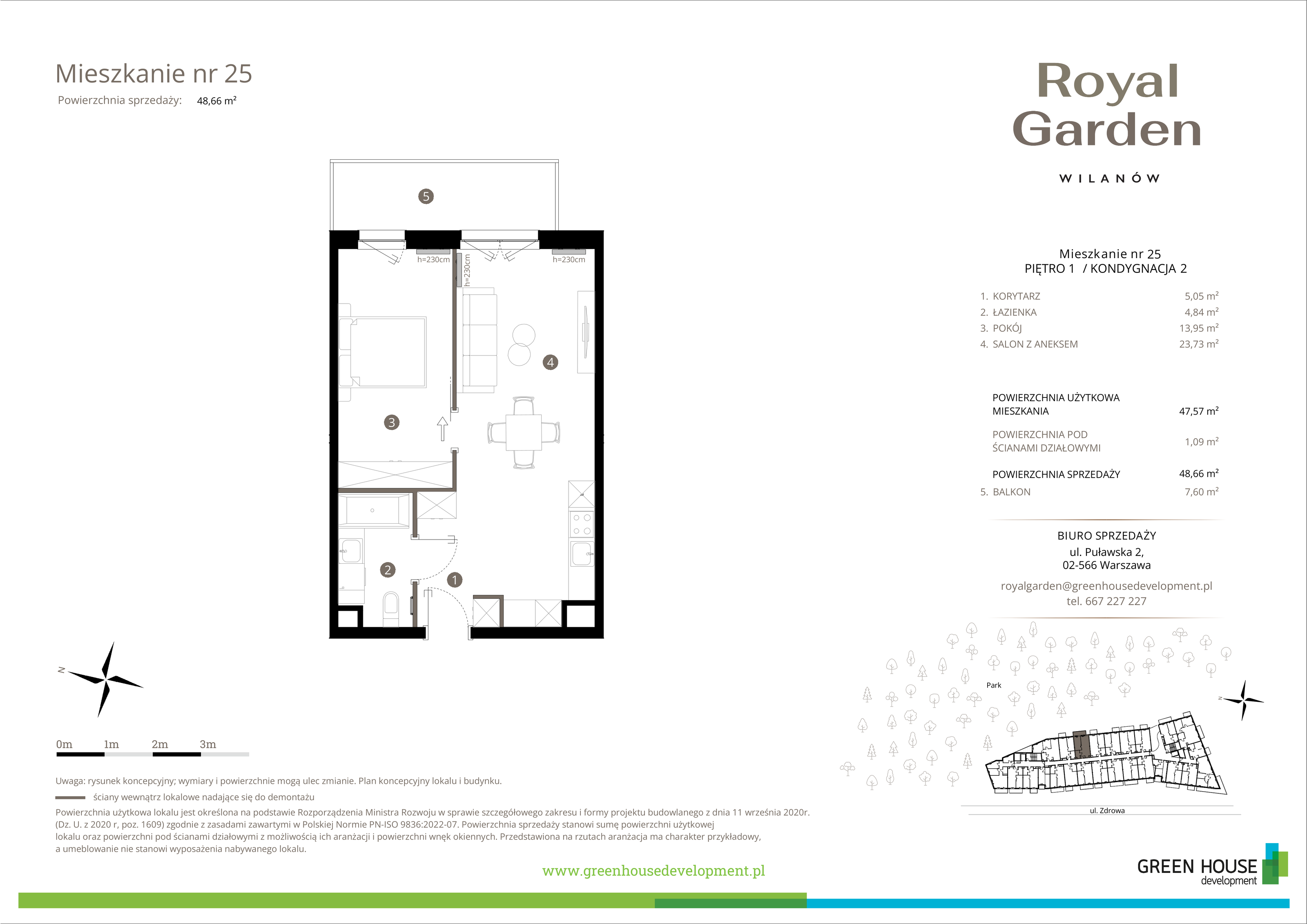 Mieszkanie 47,57 m², piętro 1, oferta nr M.25, Royal Garden Wilanów, Warszawa, Wilanów, Błonia Wilanowskie, ul. Zdrowa / Dyniowa-idx