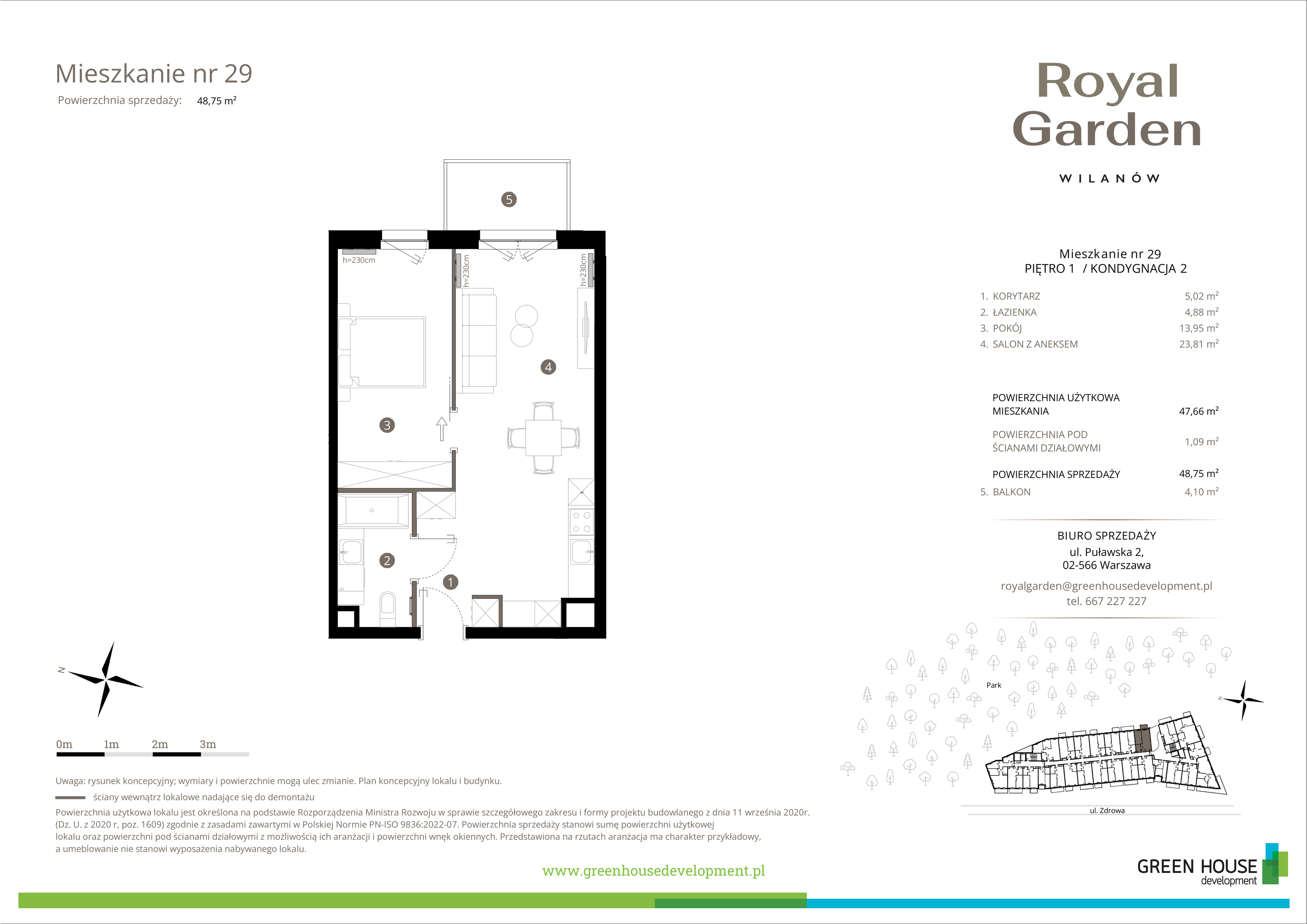 Mieszkanie 47,66 m², piętro 1, oferta nr M.29, Royal Garden Wilanów, Warszawa, Wilanów, Błonia Wilanowskie, ul. Zdrowa / Dyniowa-idx