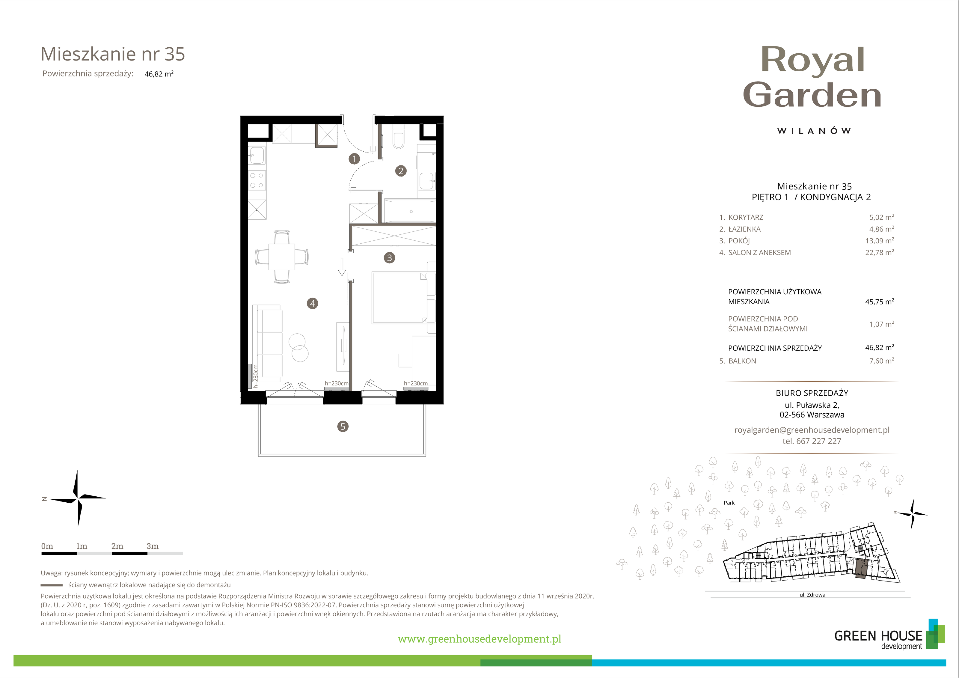 Mieszkanie 45,75 m², piętro 1, oferta nr M.35, Royal Garden Wilanów, Warszawa, Wilanów, Błonia Wilanowskie, ul. Zdrowa / Dyniowa-idx