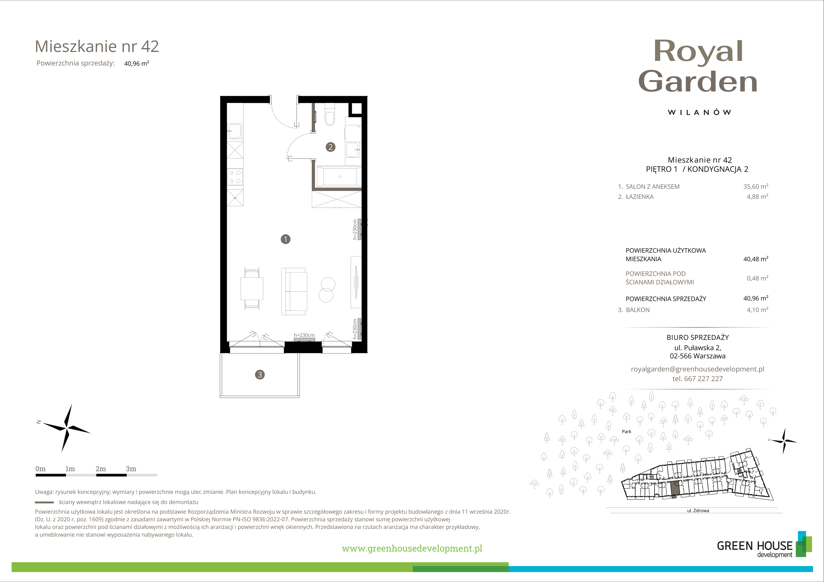 Mieszkanie 40,48 m², piętro 1, oferta nr M.42, Royal Garden Wilanów, Warszawa, Wilanów, Błonia Wilanowskie, ul. Zdrowa / Dyniowa-idx