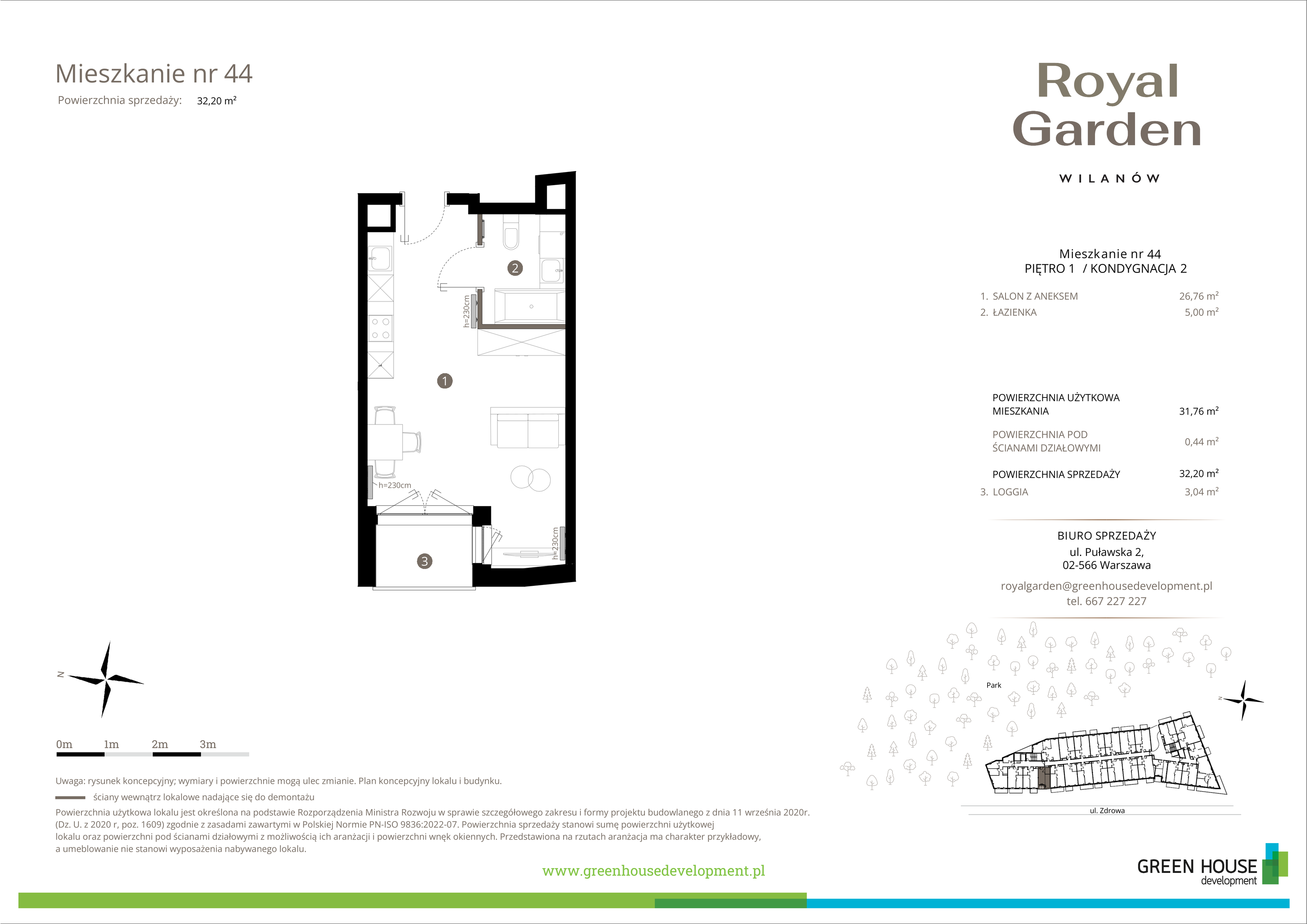 Mieszkanie 31,76 m², piętro 1, oferta nr M.44, Royal Garden Wilanów, Warszawa, Wilanów, Błonia Wilanowskie, ul. Zdrowa / Dyniowa-idx