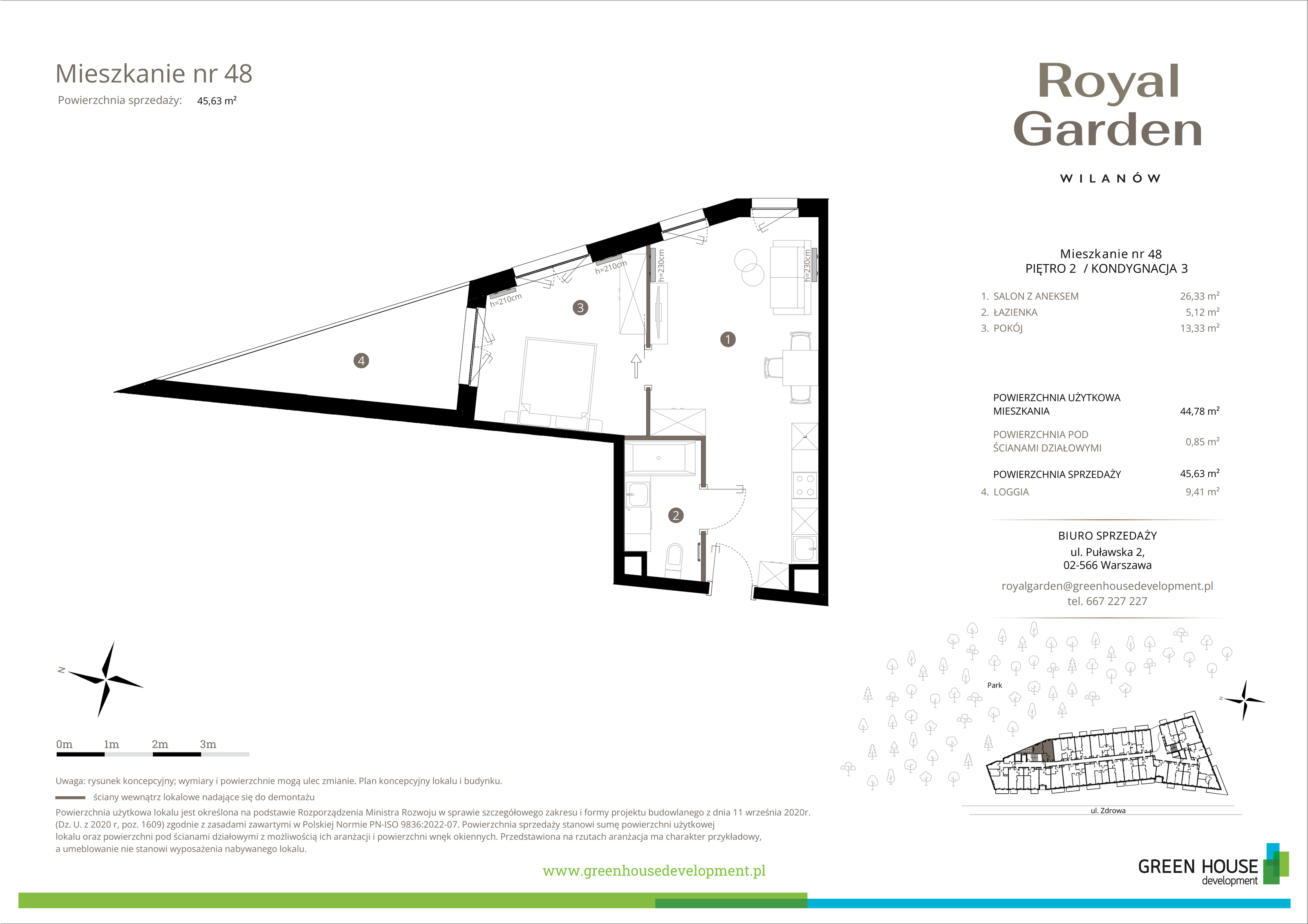 Mieszkanie 44,78 m², piętro 2, oferta nr M.48, Royal Garden Wilanów, Warszawa, Wilanów, Błonia Wilanowskie, ul. Zdrowa / Dyniowa-idx