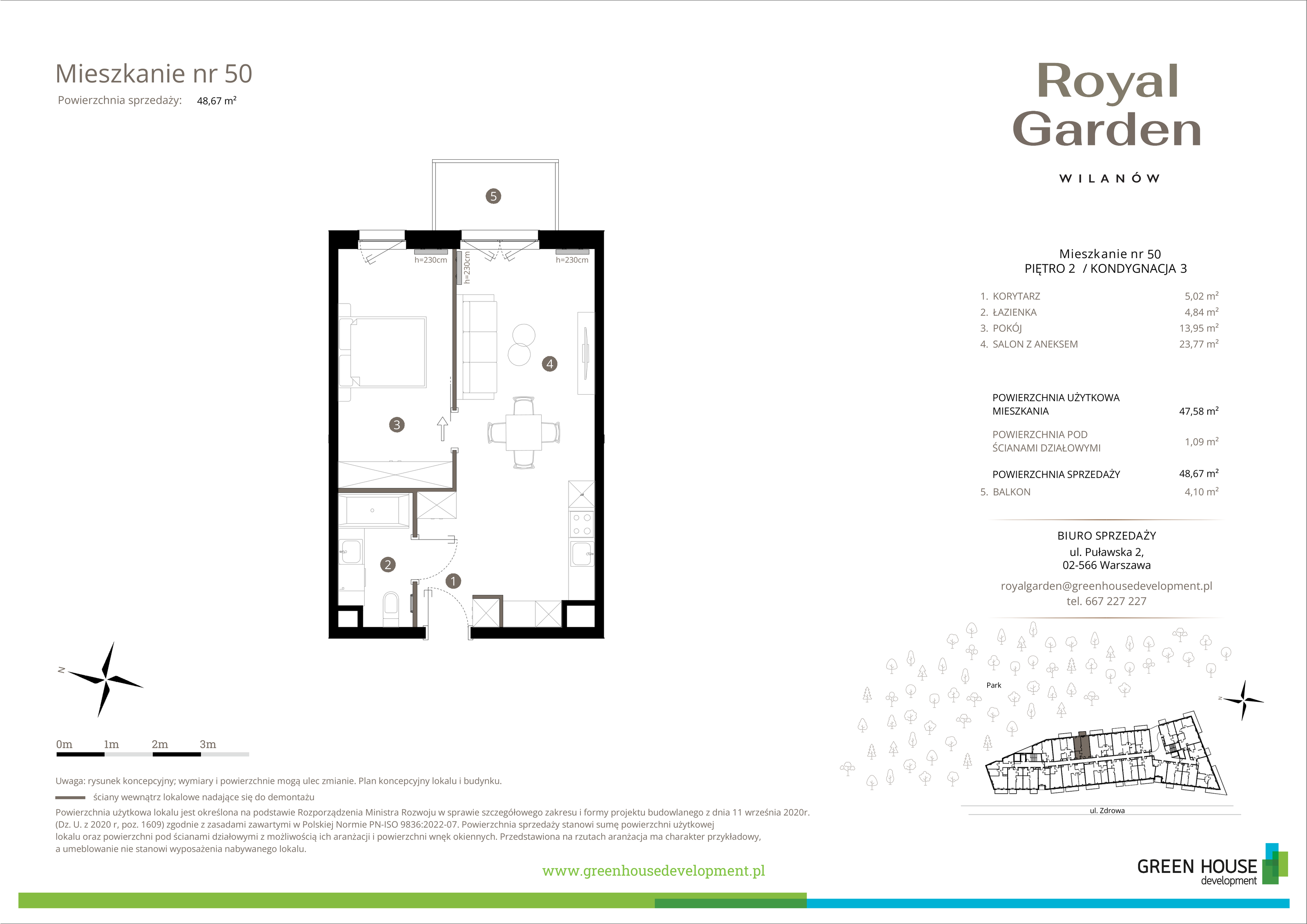 Mieszkanie 47,58 m², piętro 2, oferta nr M.50, Royal Garden Wilanów, Warszawa, Wilanów, Błonia Wilanowskie, ul. Zdrowa / Dyniowa-idx