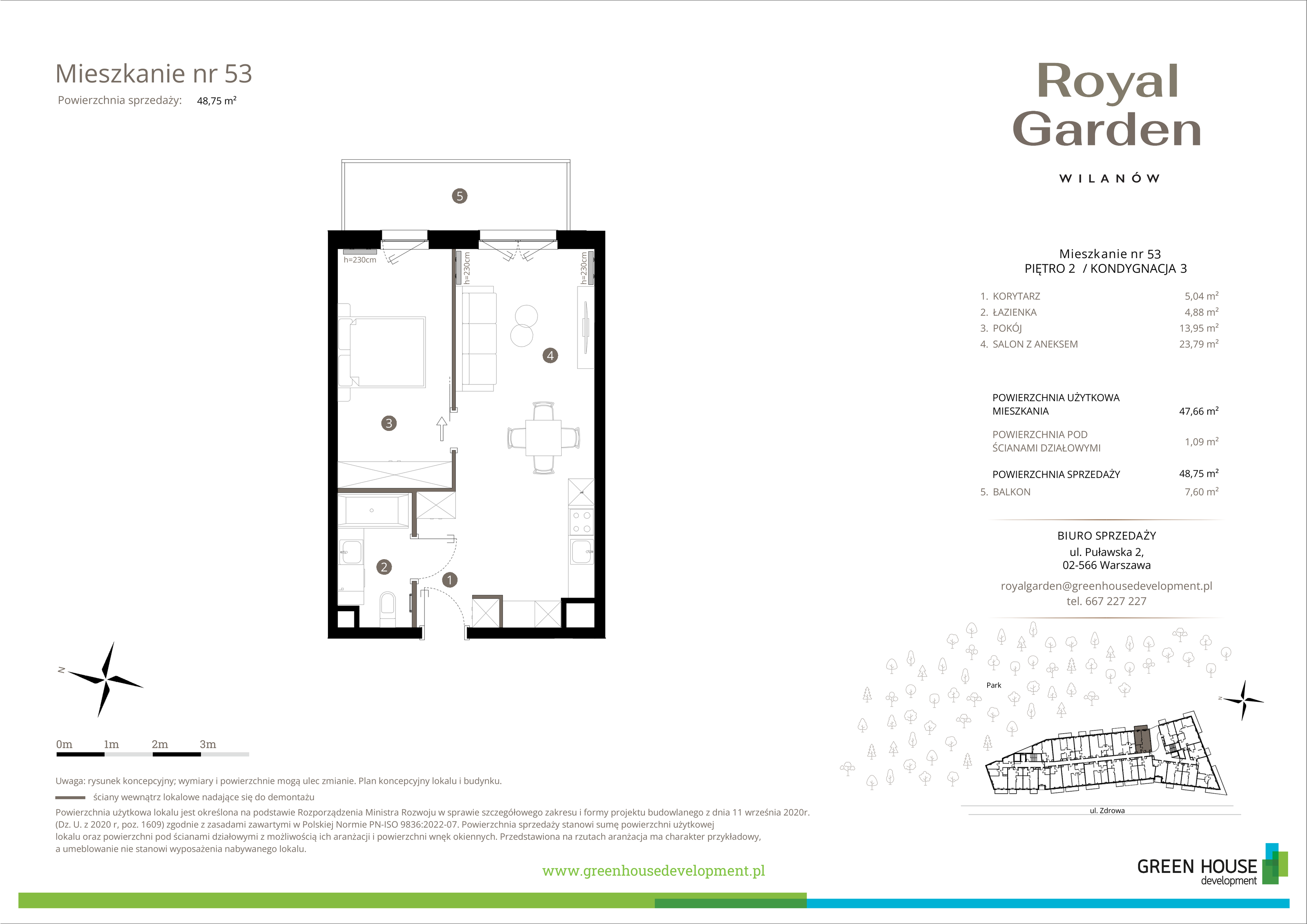 Mieszkanie 47,66 m², piętro 2, oferta nr M.53, Royal Garden Wilanów, Warszawa, Wilanów, Błonia Wilanowskie, ul. Zdrowa / Dyniowa-idx