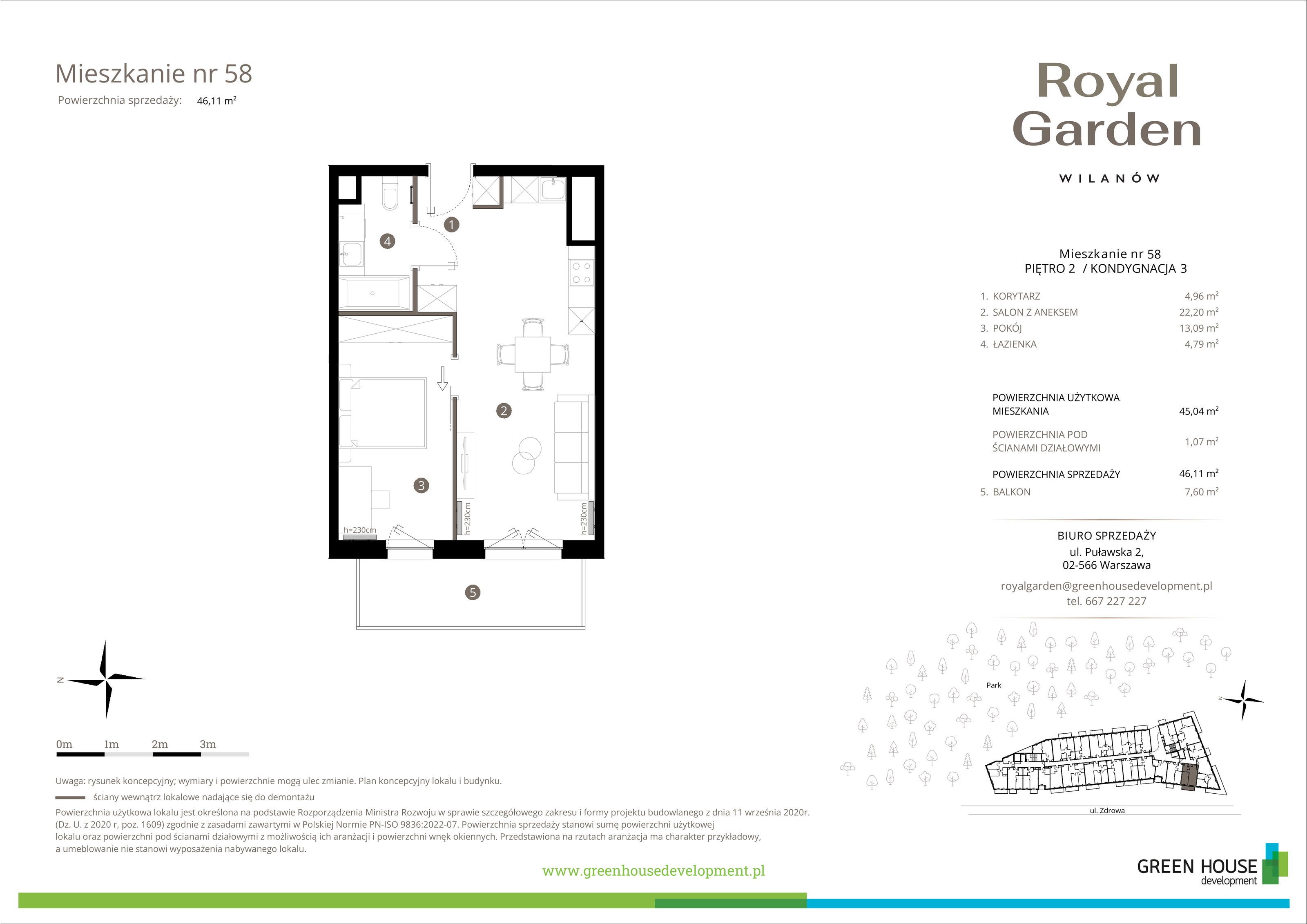 Mieszkanie 45,04 m², piętro 2, oferta nr M.58, Royal Garden Wilanów, Warszawa, Wilanów, Błonia Wilanowskie, ul. Zdrowa / Dyniowa-idx