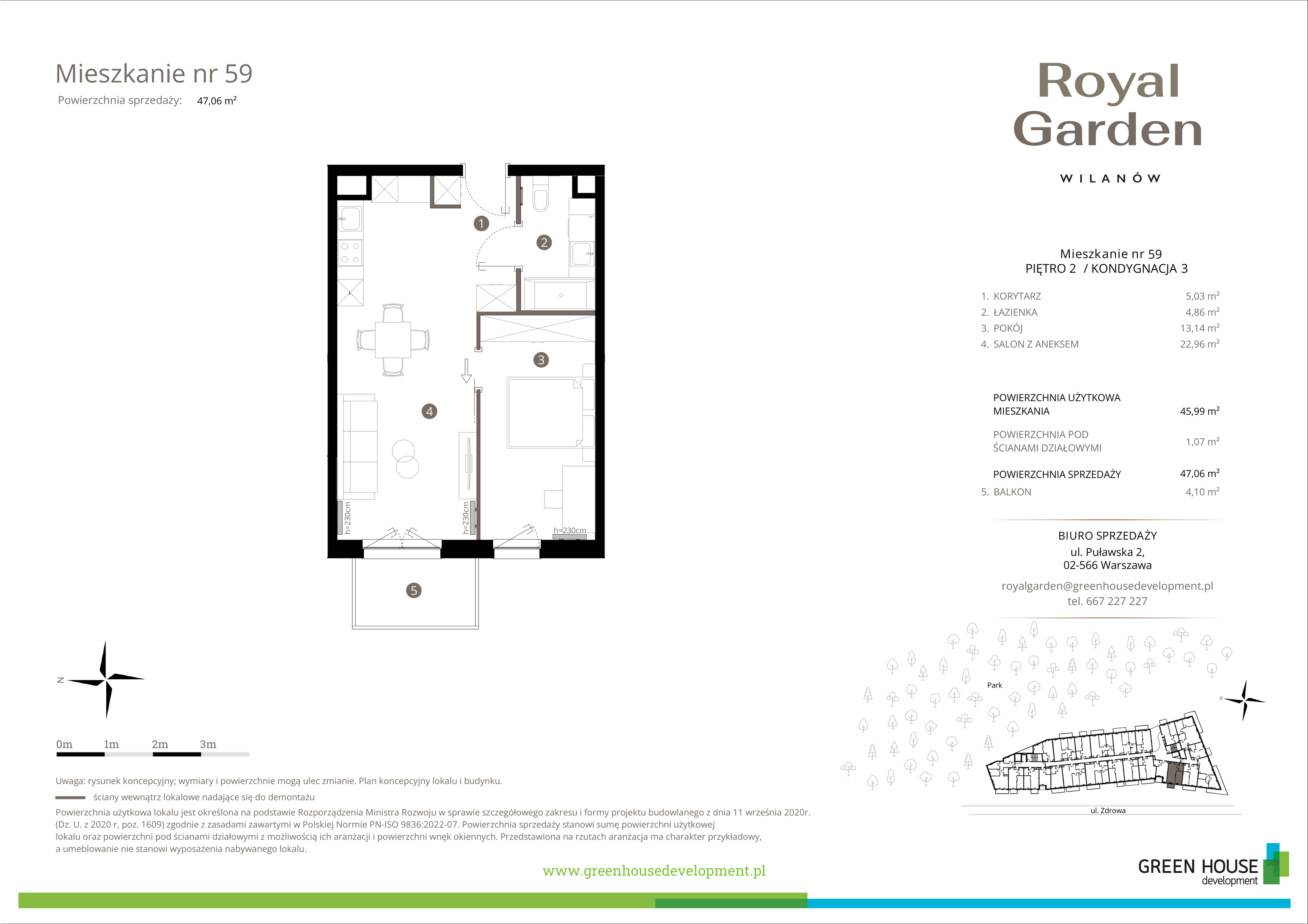 Mieszkanie 45,99 m², piętro 2, oferta nr M.59, Royal Garden Wilanów, Warszawa, Wilanów, Błonia Wilanowskie, ul. Zdrowa / Dyniowa-idx