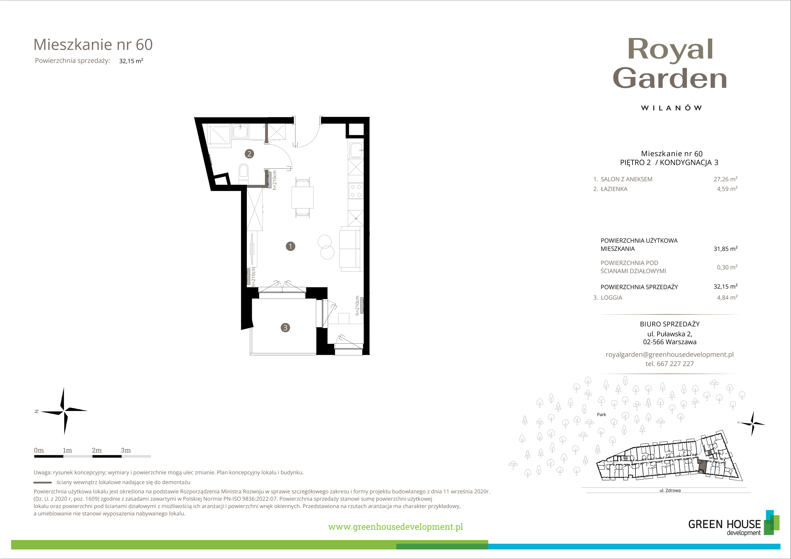 Mieszkanie 31,85 m², piętro 2, oferta nr M.60, Royal Garden Wilanów, Warszawa, Wilanów, Błonia Wilanowskie, ul. Zdrowa / Dyniowa-idx