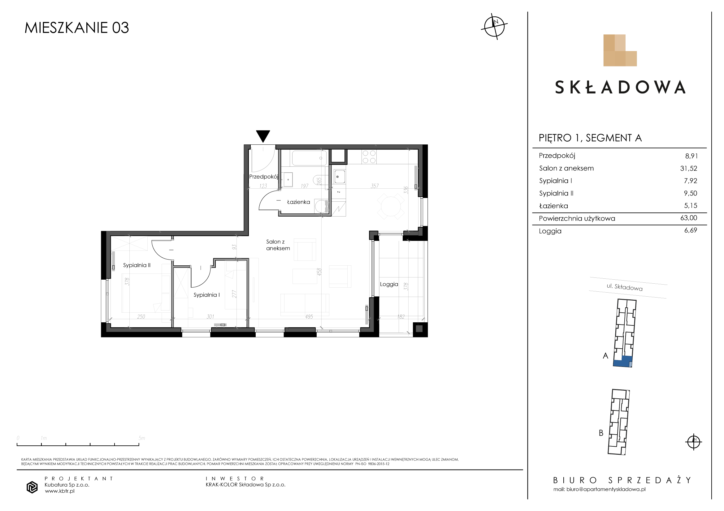 Mieszkanie 63,00 m², piętro 1, oferta nr A03, Apartamenty Składowa, Kraków, Krowodrza, ul. Składowa 22-idx