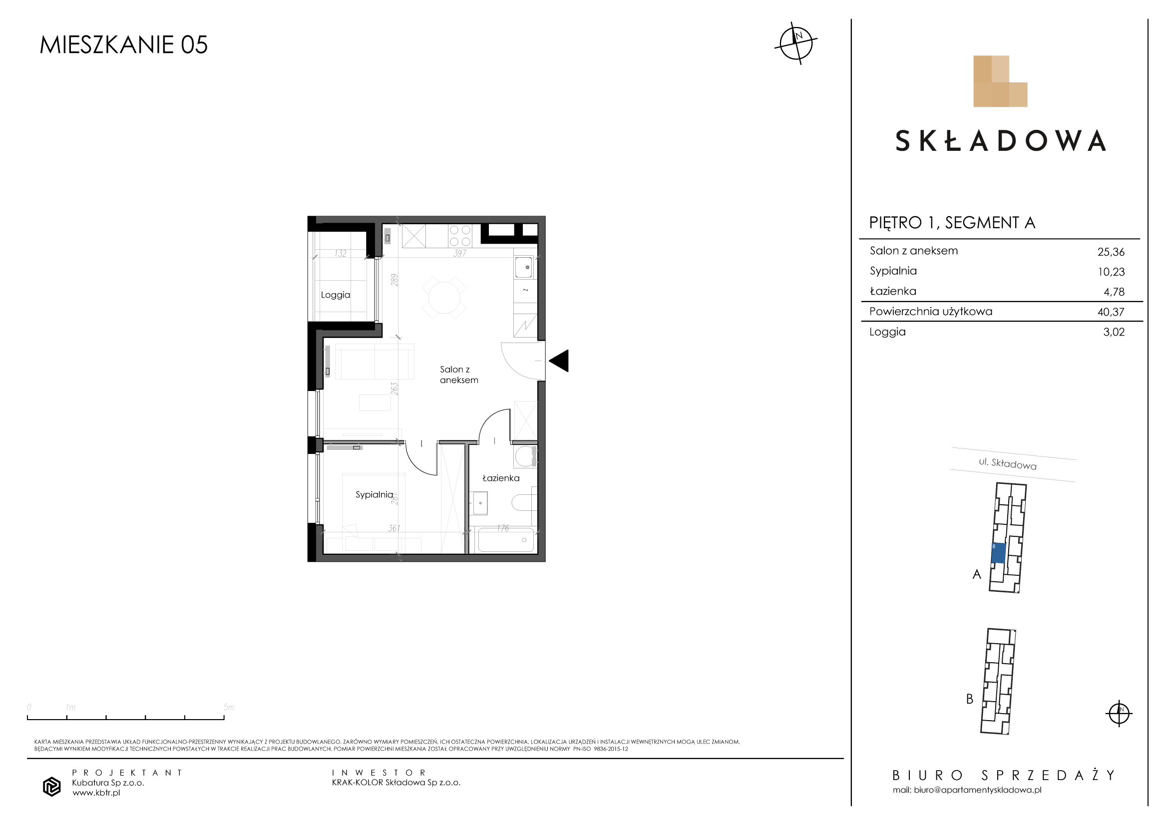 Mieszkanie 40,37 m², piętro 1, oferta nr A05, Apartamenty Składowa, Kraków, Krowodrza, ul. Składowa 22-idx