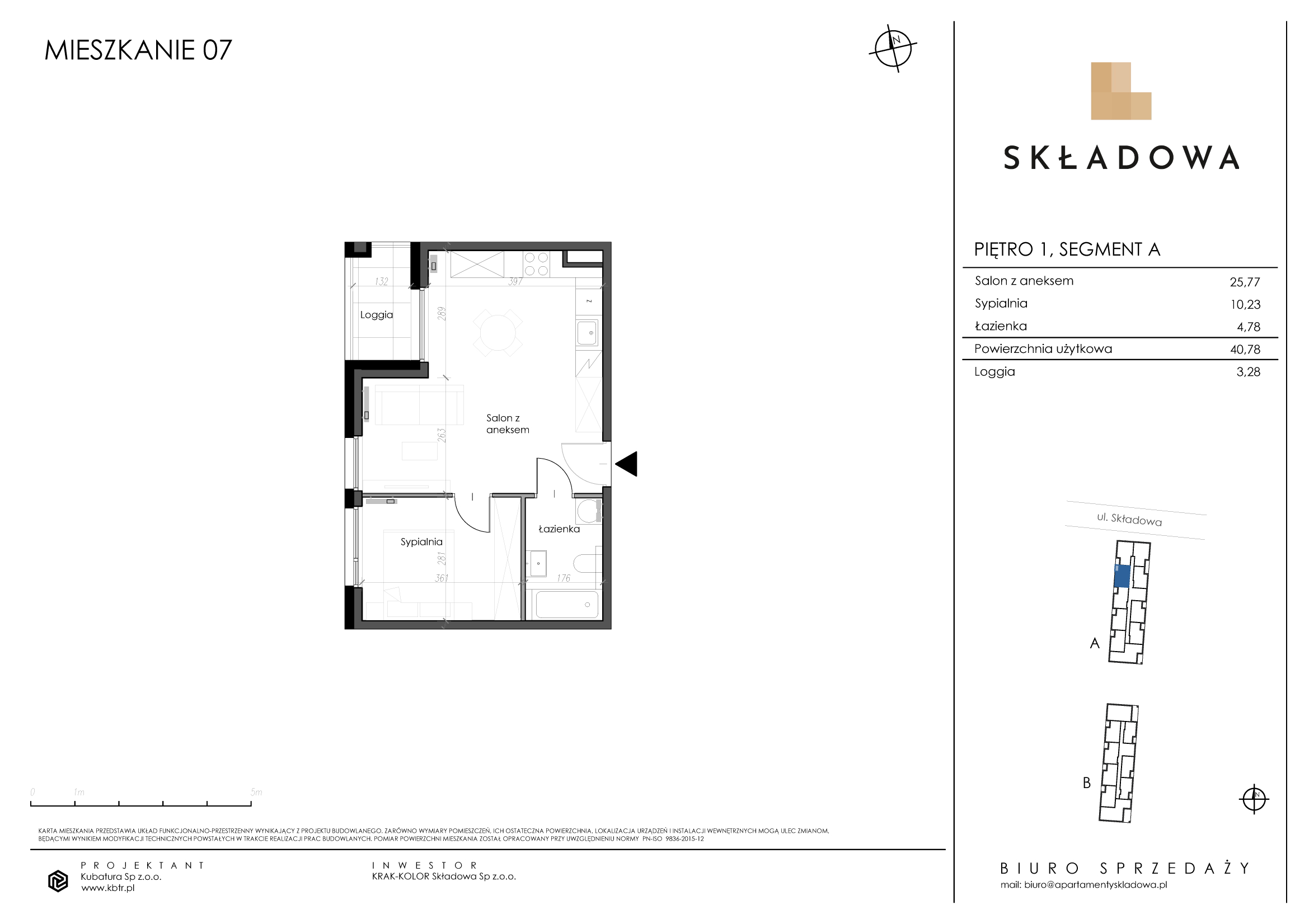 Mieszkanie 40,78 m², piętro 1, oferta nr A07, Apartamenty Składowa, Kraków, Krowodrza, ul. Składowa 22-idx