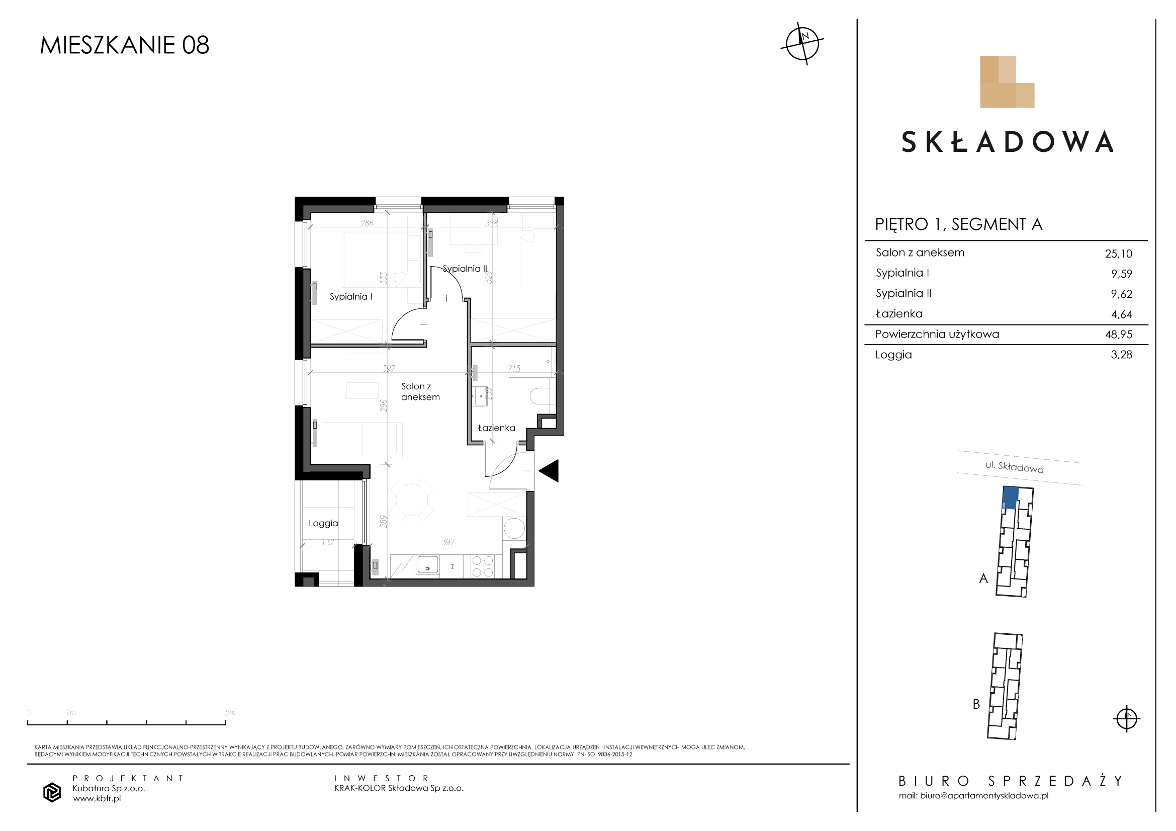 Mieszkanie 48,95 m², piętro 1, oferta nr A08, Apartamenty Składowa, Kraków, Krowodrza, ul. Składowa 22-idx