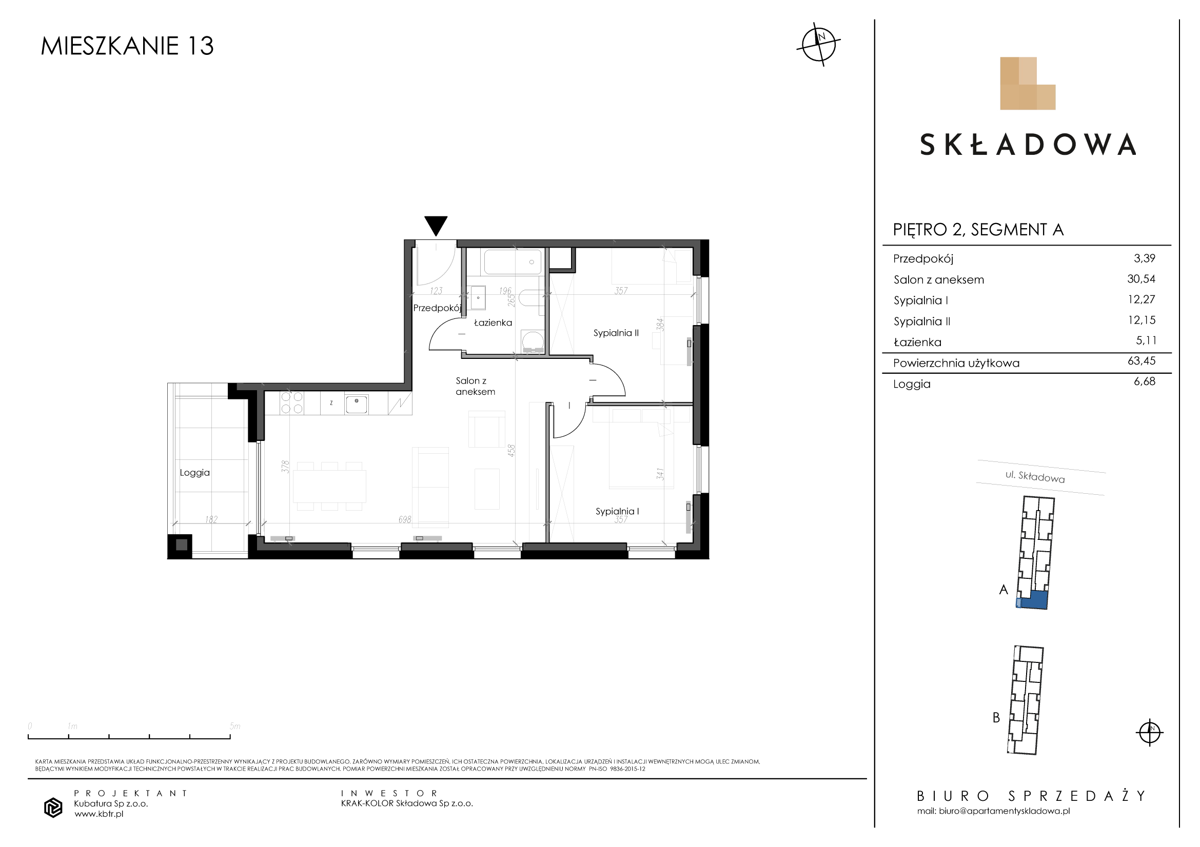 Mieszkanie 63,45 m², piętro 2, oferta nr A13, Apartamenty Składowa, Kraków, Krowodrza, ul. Składowa 22-idx