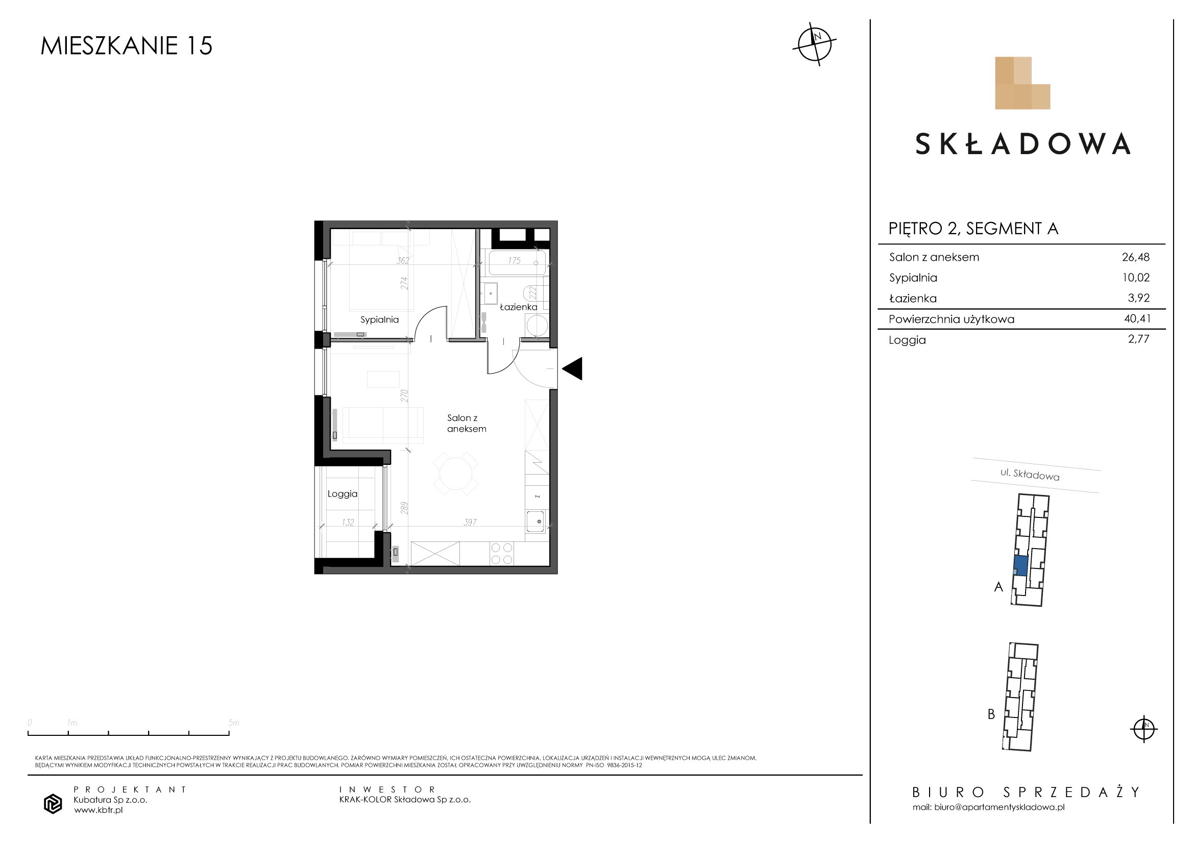 Mieszkanie 40,41 m², piętro 2, oferta nr A15, Apartamenty Składowa, Kraków, Krowodrza, ul. Składowa 22-idx