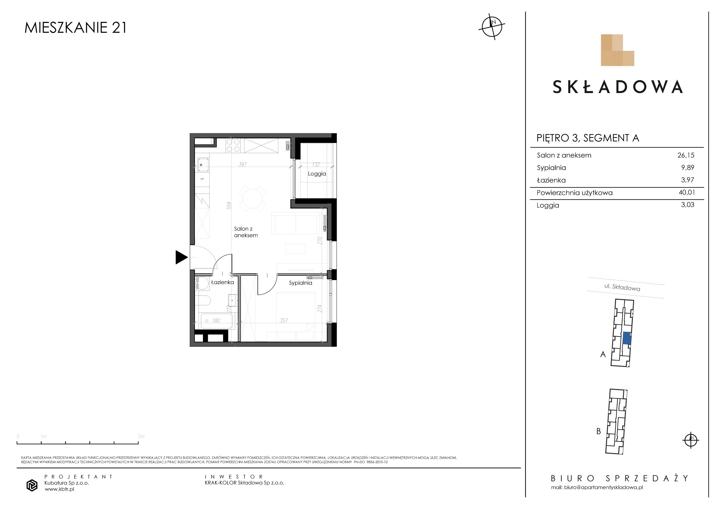 Mieszkanie 40,01 m², piętro 3, oferta nr A21, Apartamenty Składowa, Kraków, Krowodrza, ul. Składowa 22-idx