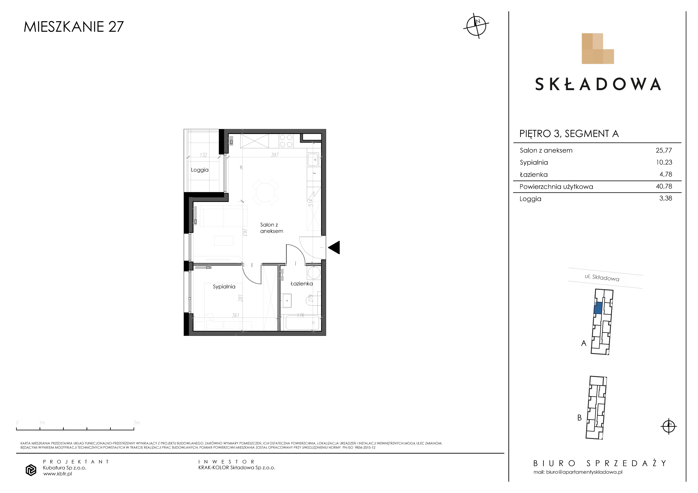 Mieszkanie 40,78 m², piętro 3, oferta nr A27, Apartamenty Składowa, Kraków, Krowodrza, ul. Składowa 22-idx