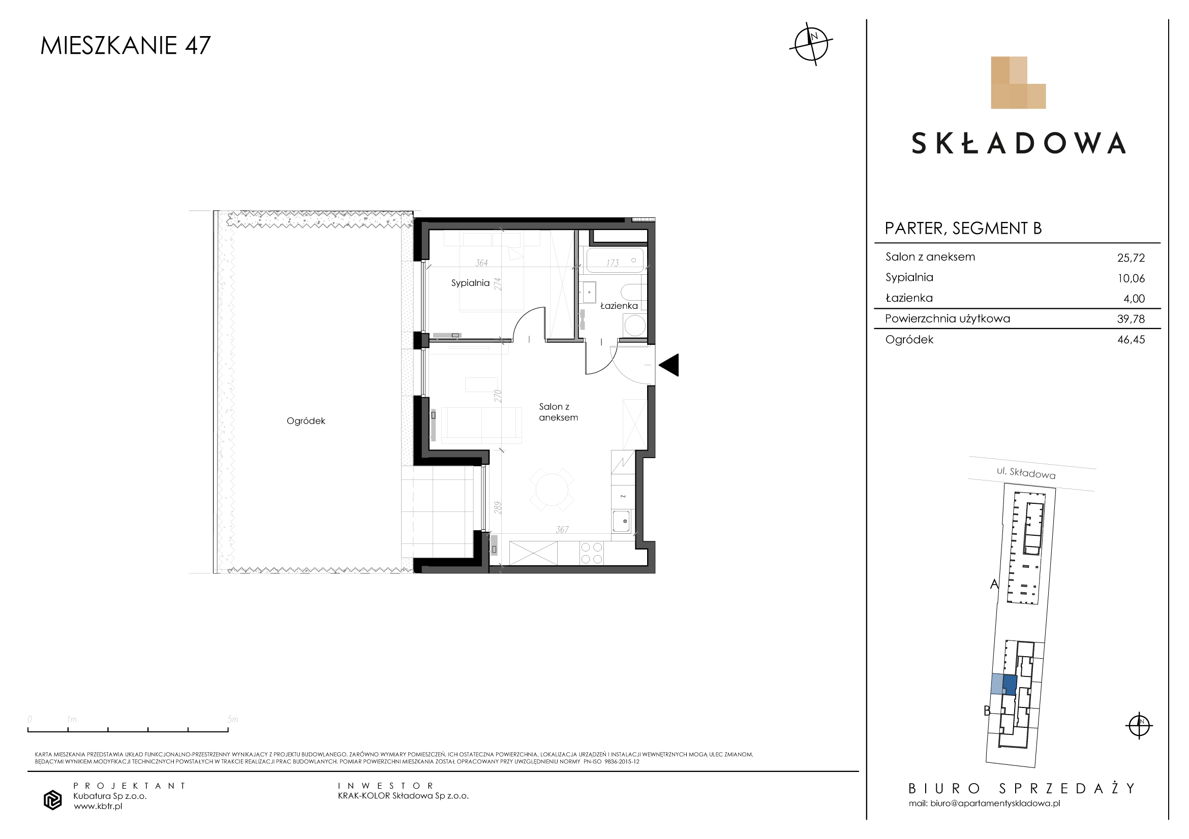 Mieszkanie 39,78 m², parter, oferta nr B47, Apartamenty Składowa, Kraków, Krowodrza, ul. Składowa 22-idx