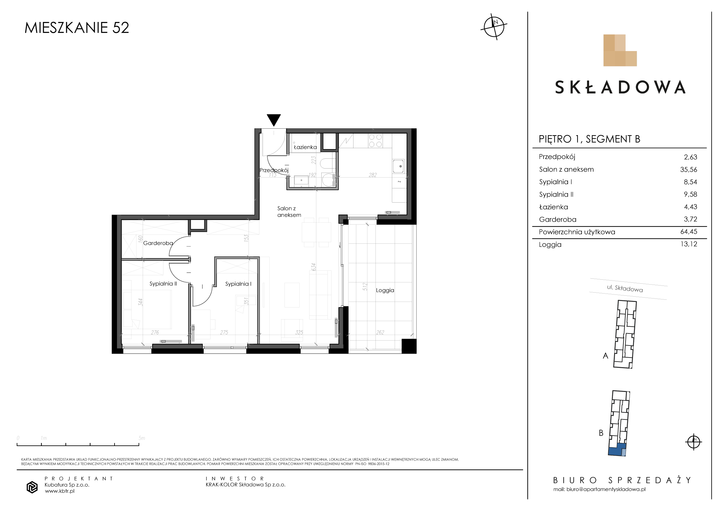 Mieszkanie 64,45 m², piętro 1, oferta nr B52, Apartamenty Składowa, Kraków, Krowodrza, ul. Składowa 22-idx