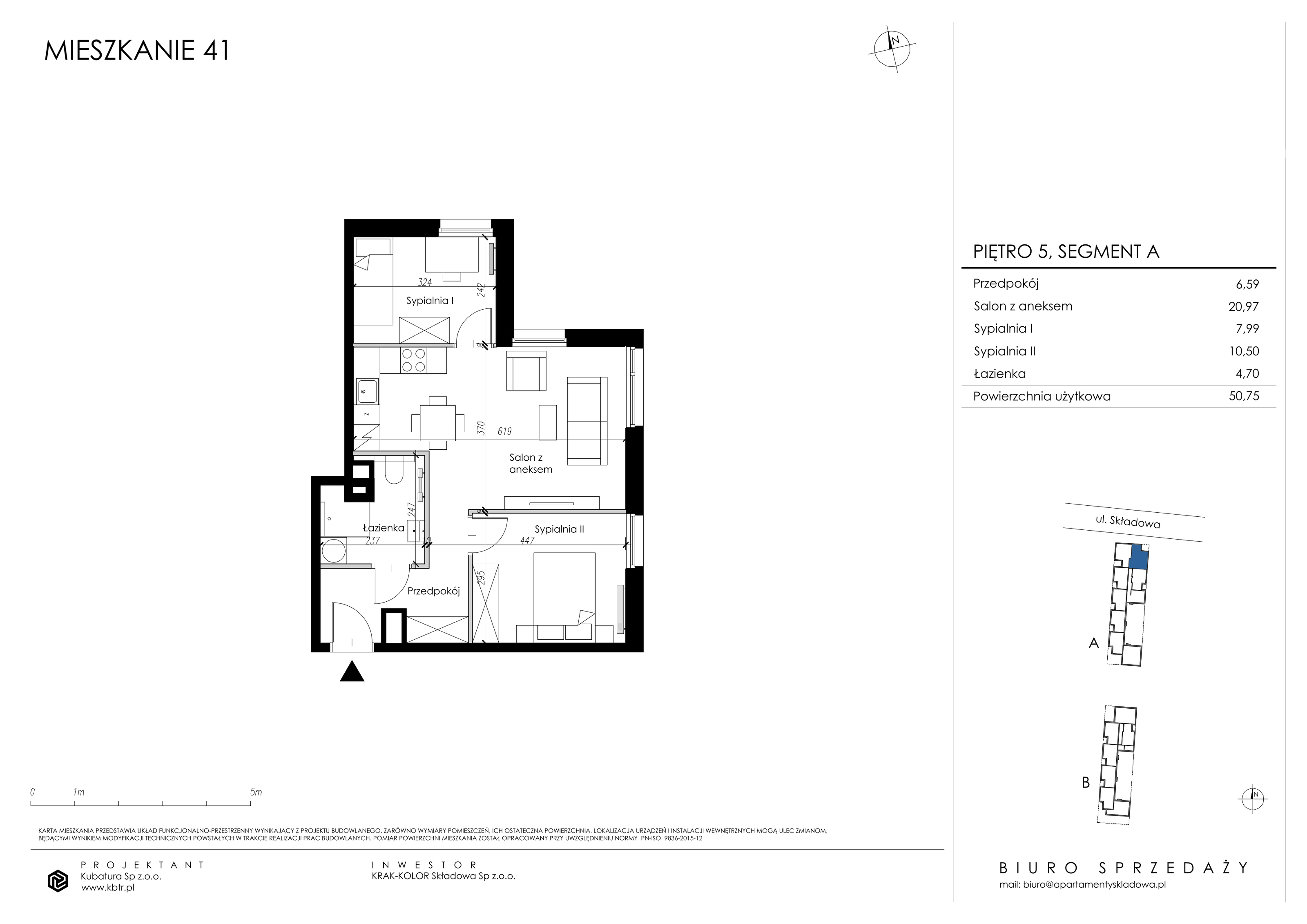 Mieszkanie 50,75 m², piętro 5, oferta nr A41, Apartamenty Składowa, Kraków, Krowodrza, ul. Składowa 22-idx