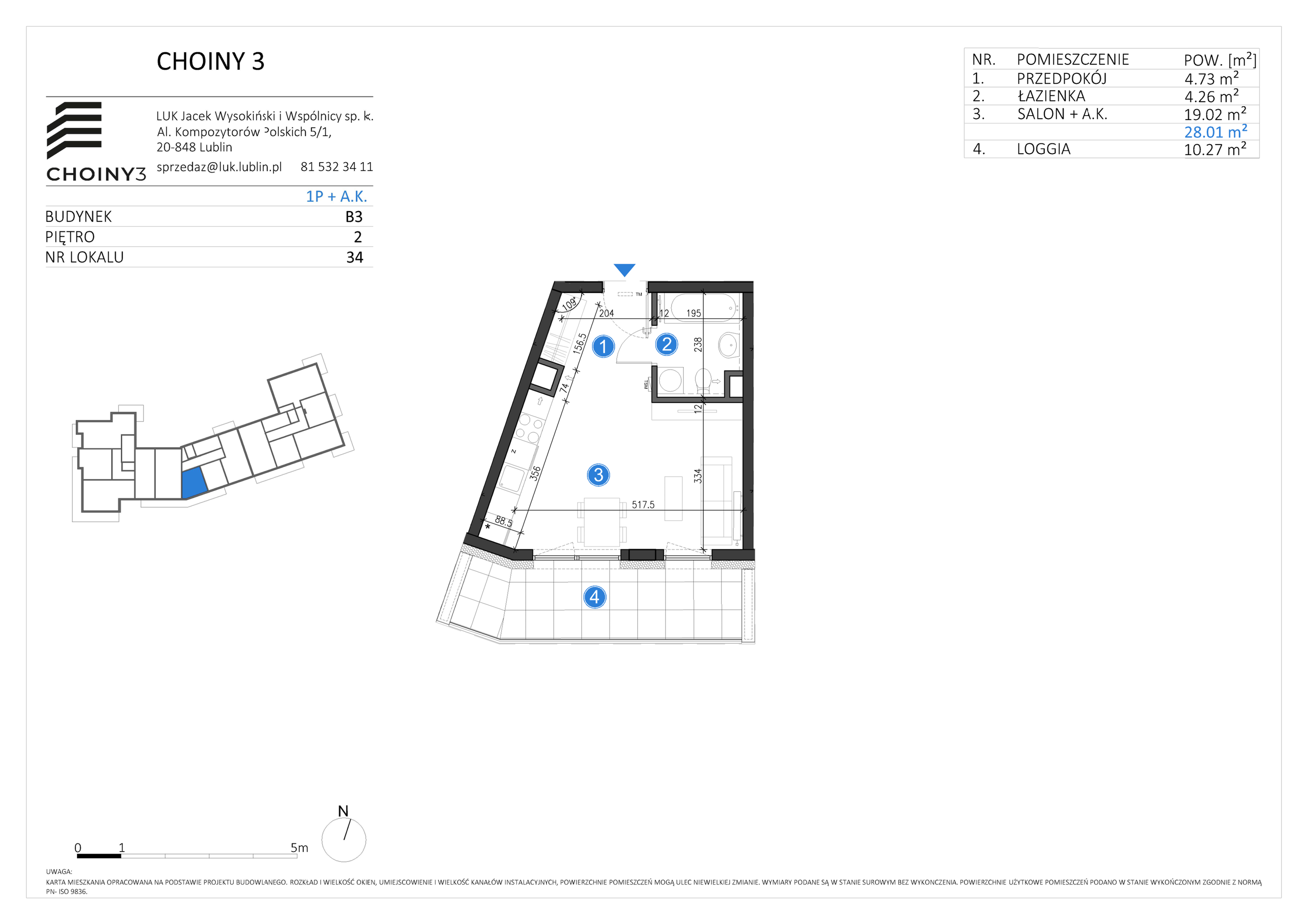 Mieszkanie 28,01 m², piętro 2, oferta nr 34, Choiny 3 Budynek B3, Lublin, Czechów Północny, ul. Choiny 3-idx