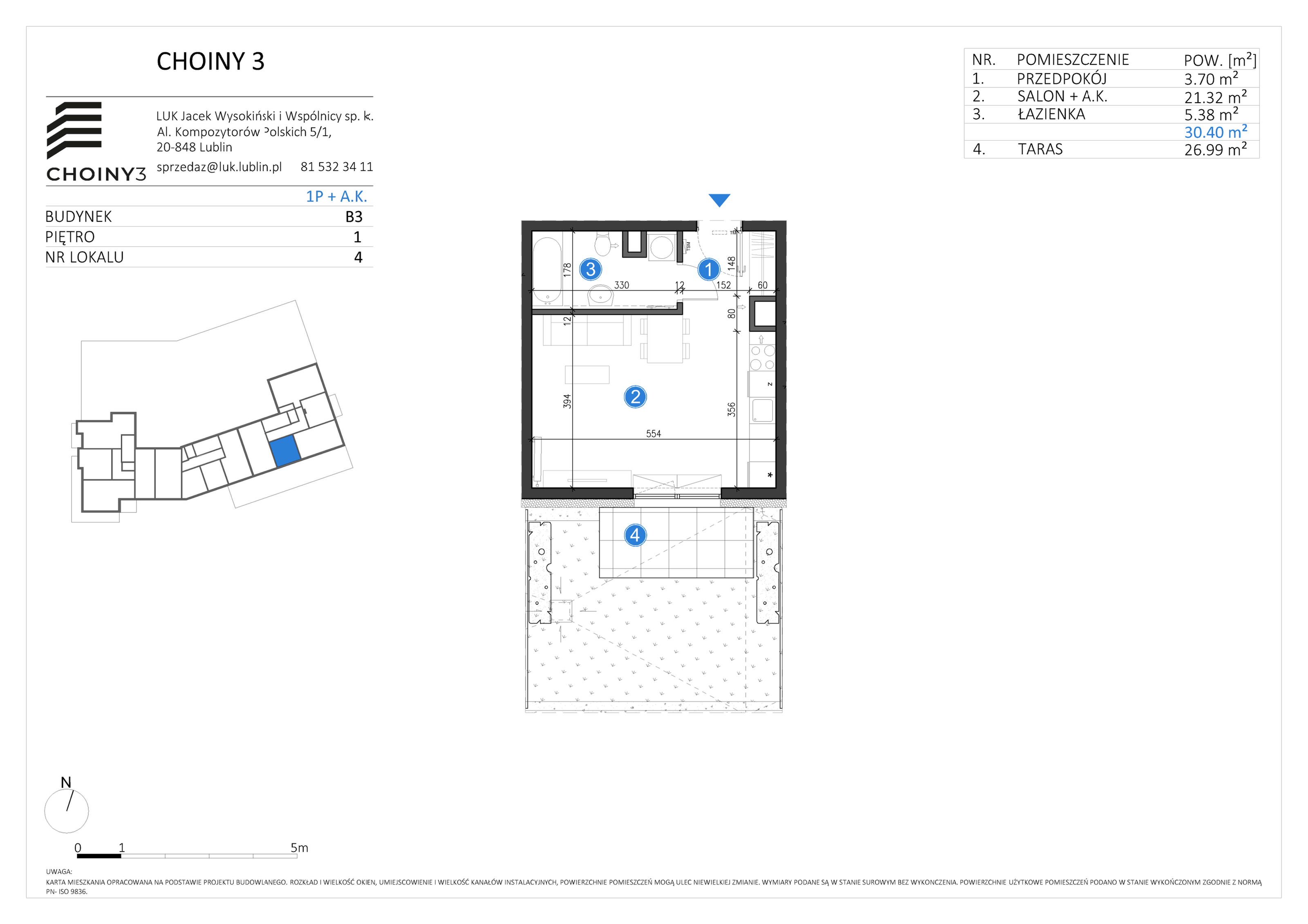 Mieszkanie 30,40 m², piętro 1, oferta nr 4, Choiny 3 Budynek B3, Lublin, Czechów Północny, ul. Choiny 3-idx