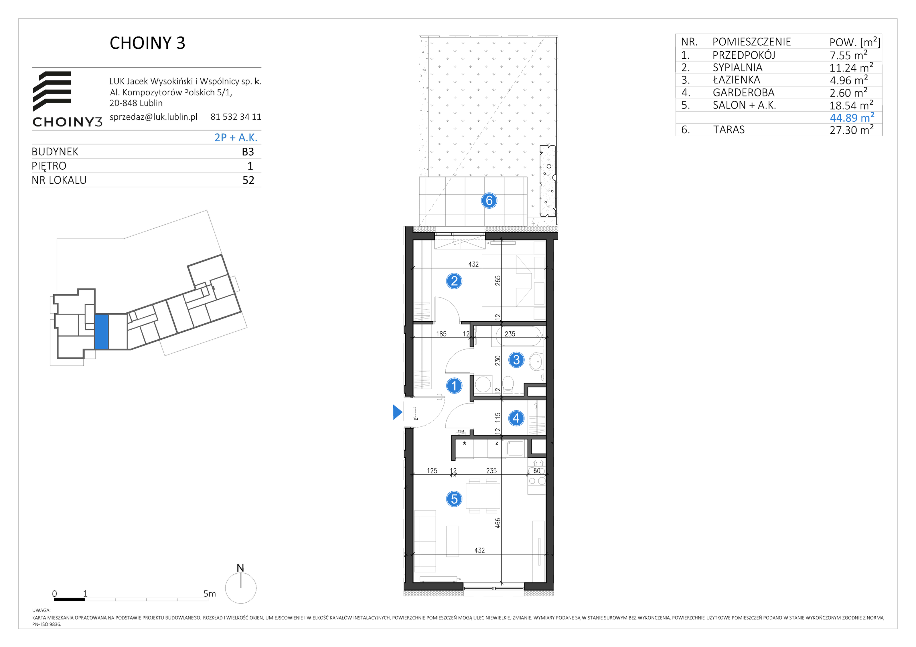 Mieszkanie 44,89 m², piętro 1, oferta nr 52, Choiny 3 Budynek B3, Lublin, Czechów Północny, ul. Choiny 3-idx