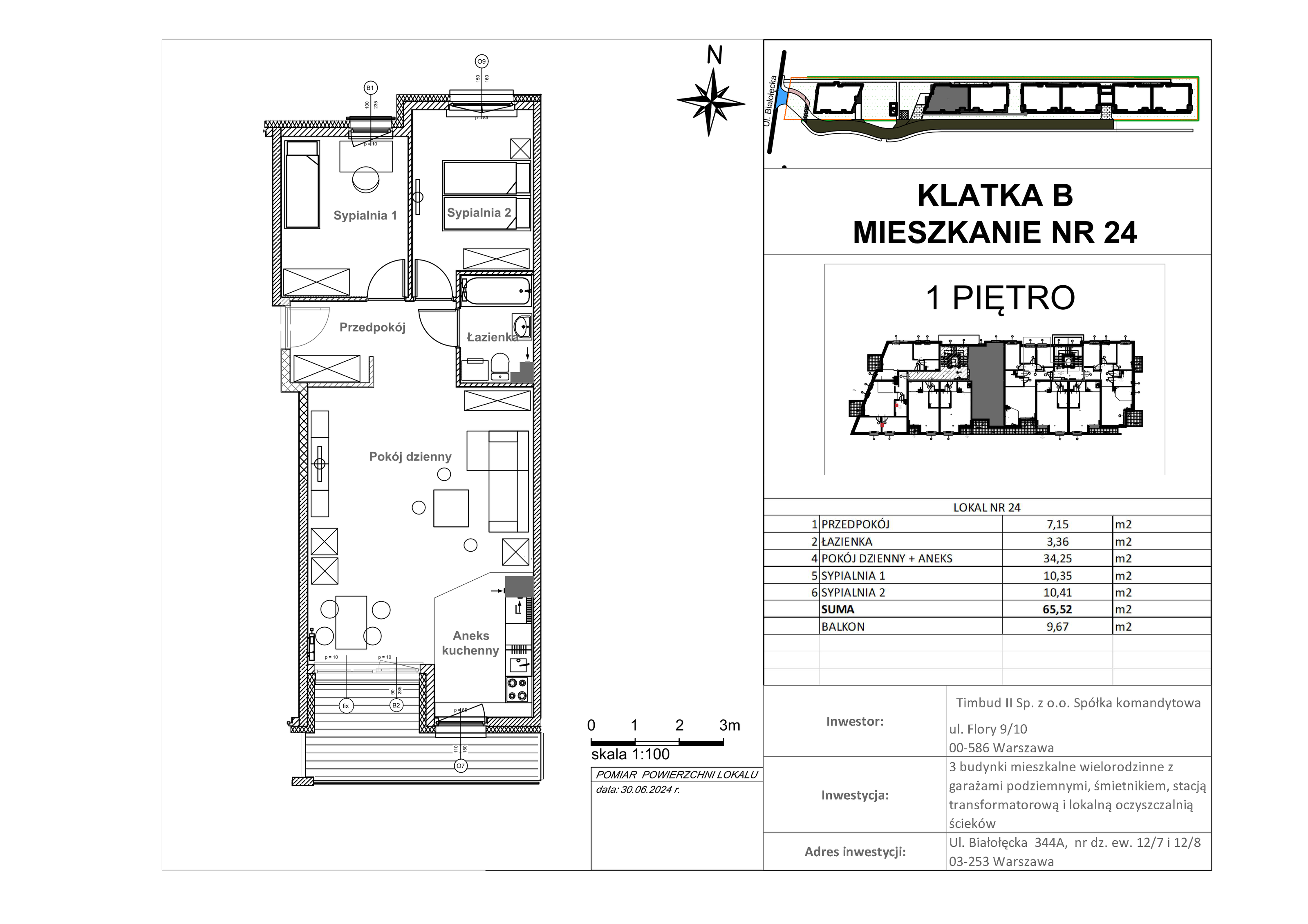 Mieszkanie 65,52 m², piętro 1, oferta nr 24, Mieszkania Białołęcka, Warszawa, Białołęka, Brzeziny, ul. Białołęcka 344-idx