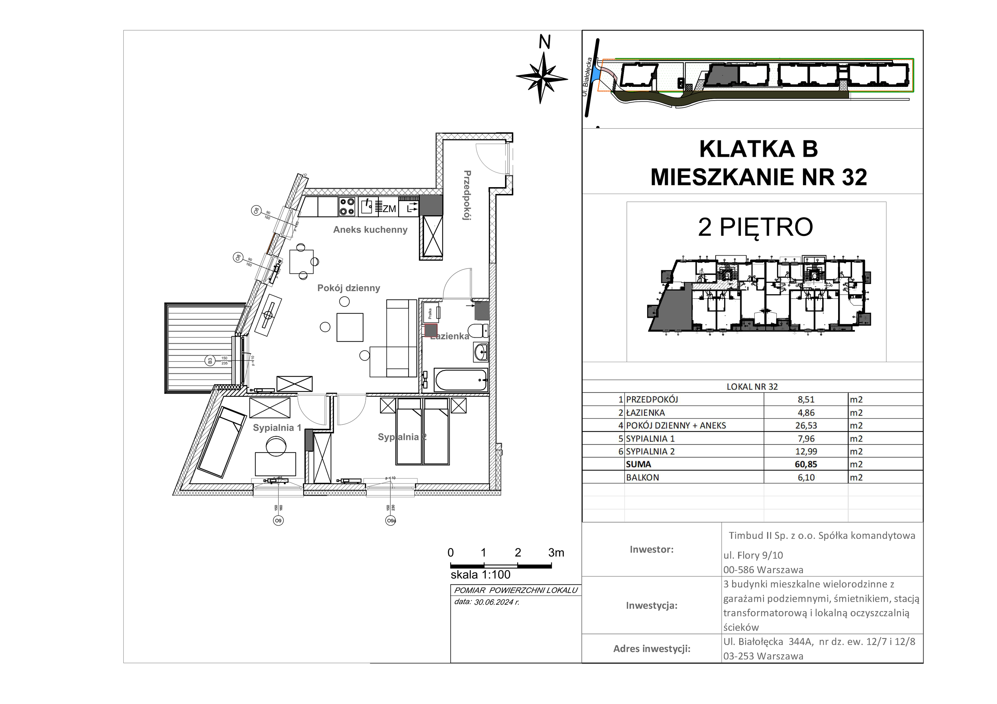 Mieszkanie 60,85 m², piętro 2, oferta nr 32-wykończone, Mieszkania Białołęcka, Warszawa, Białołęka, Brzeziny, ul. Białołęcka 344-idx